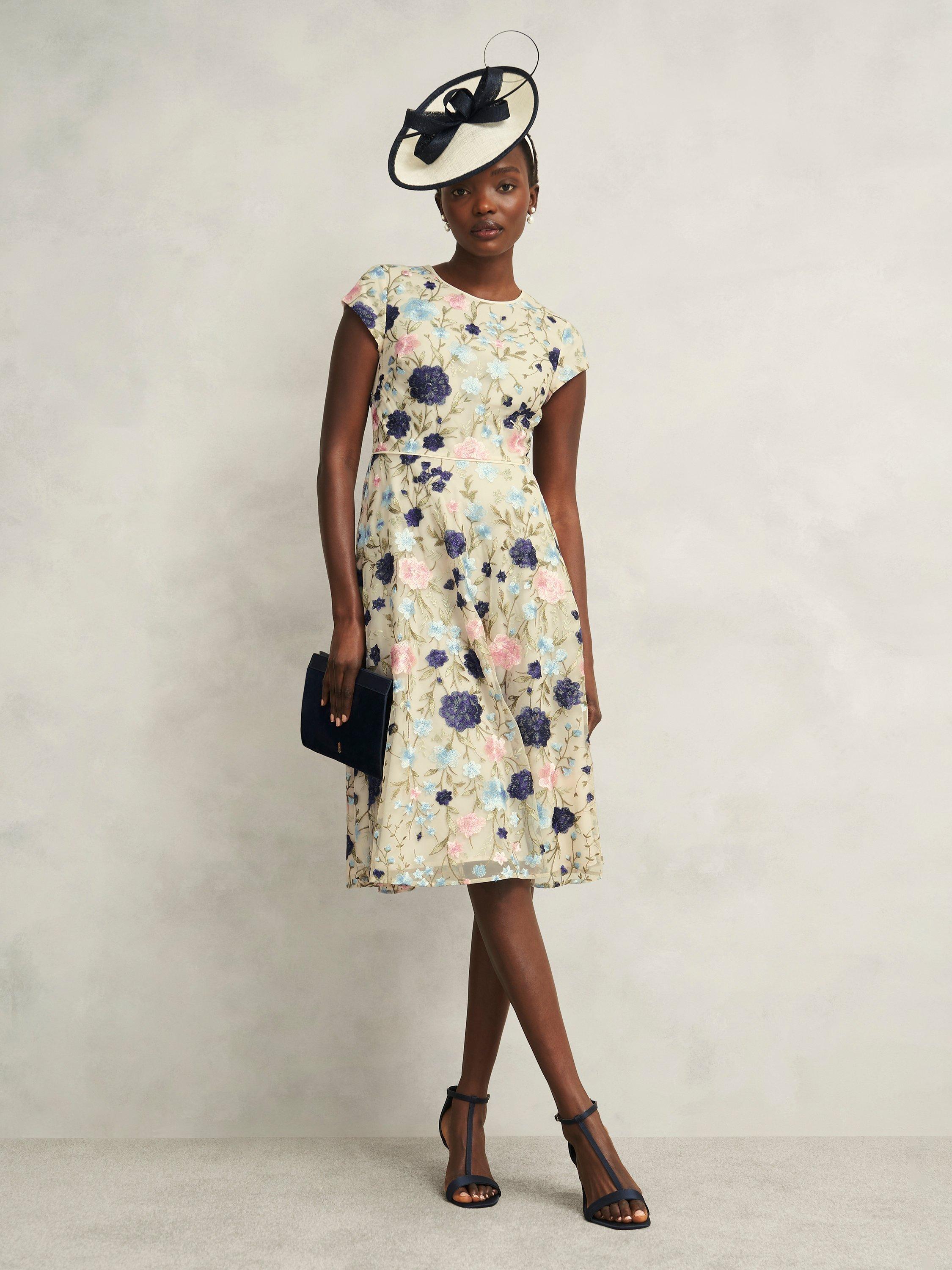 Product image 6 of 7, which shows Hobbs Tia Floral Embroidered Dress, Cream/Multi, 10