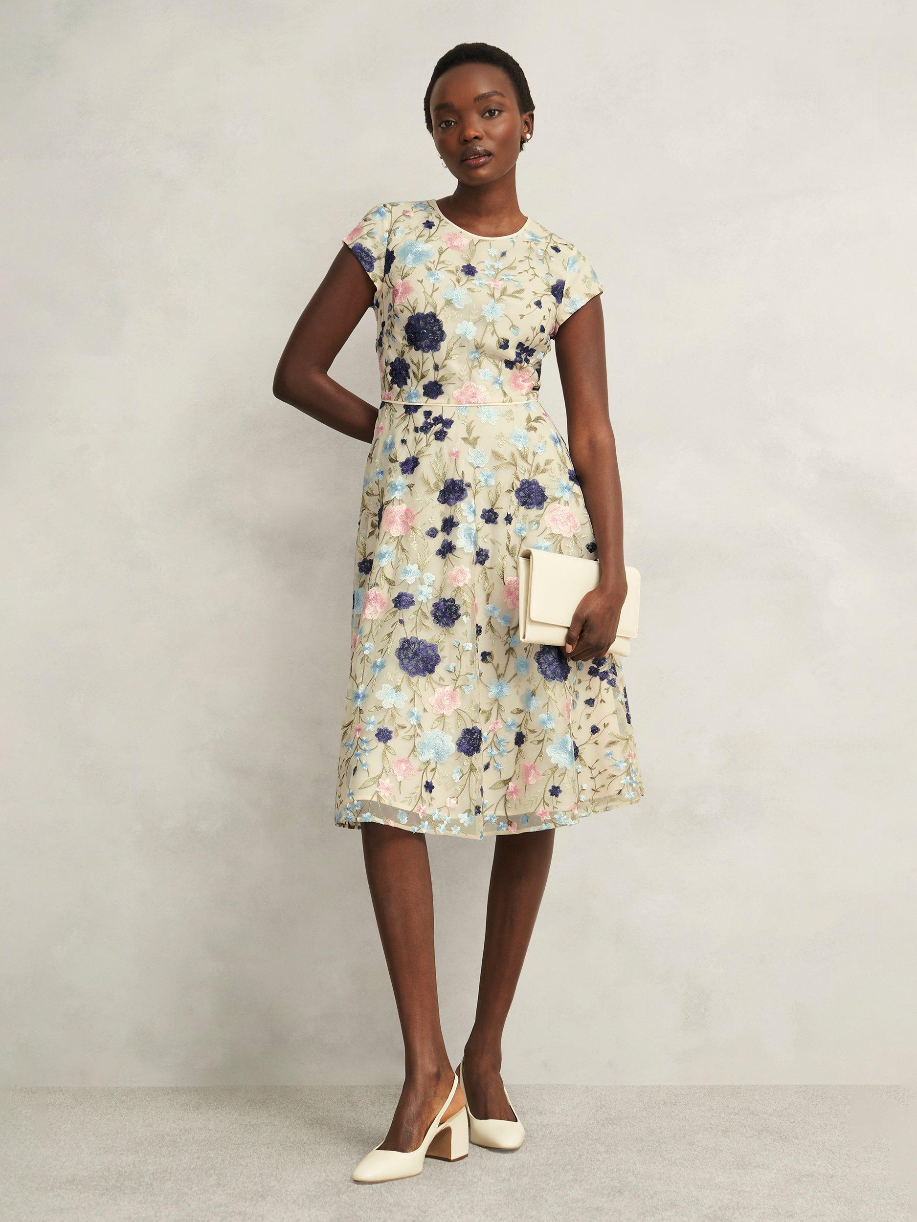 Product image 7 of 7, which shows Hobbs Tia Floral Embroidered Dress, Cream/Multi, 10