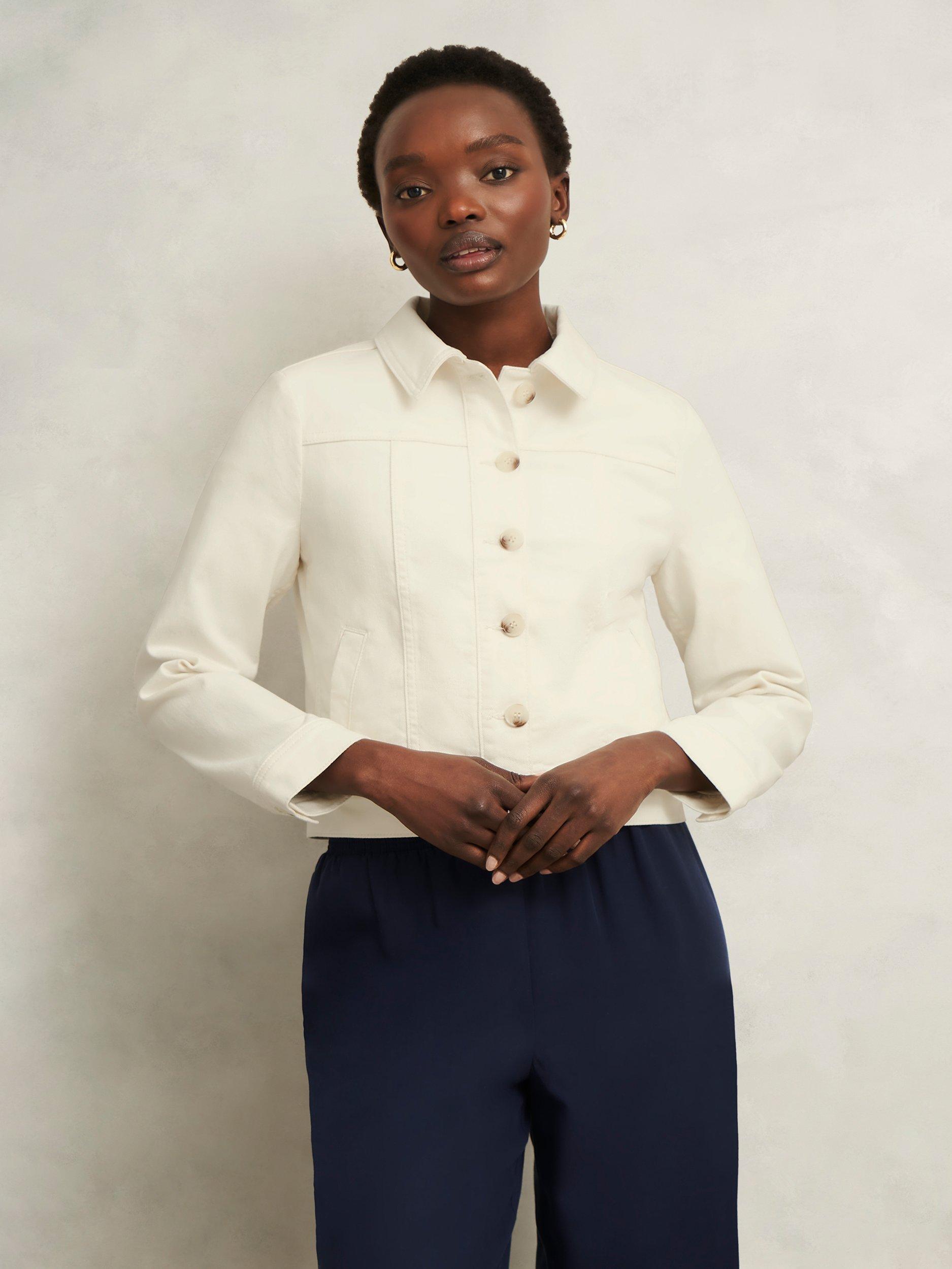 Product image 6 of 7, which shows Hobbs Selborne Boxy Denim Jacket, Milky White, 10