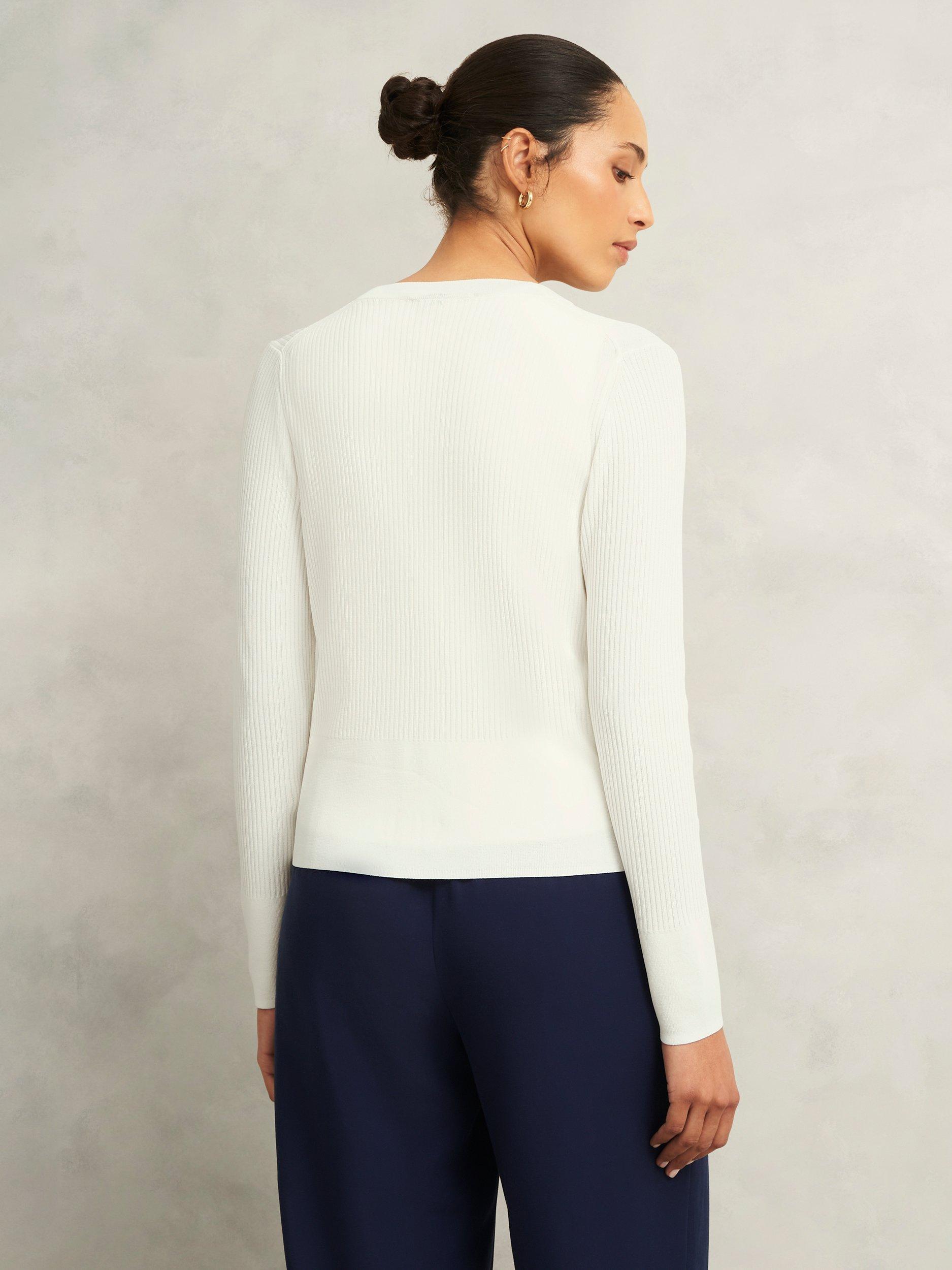 Product image 2 of 7, which shows Hobbs Aubrey Ribbed Cardigan, Ivory, L