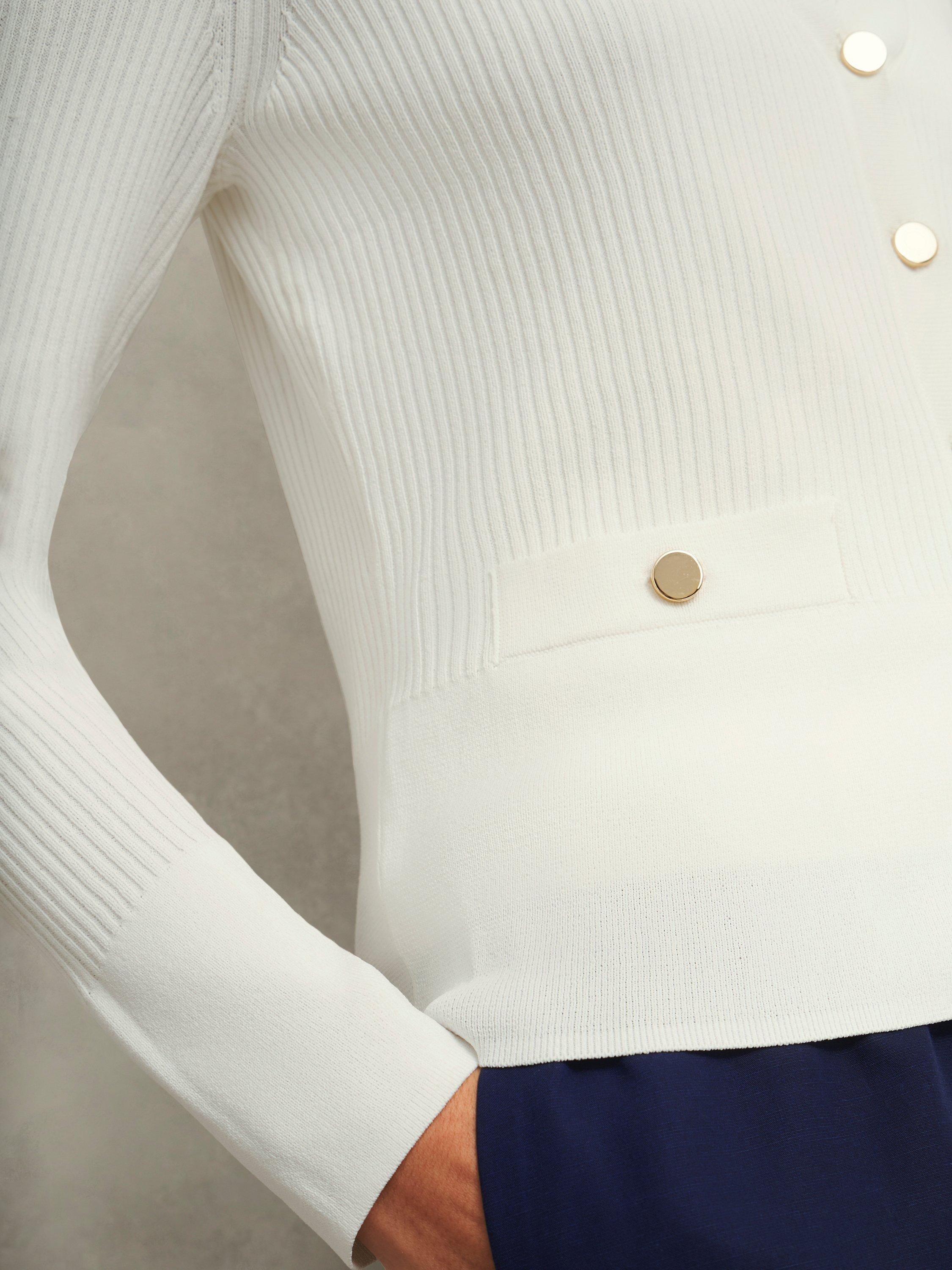 Product image 3 of 7, which shows Hobbs Aubrey Ribbed Cardigan, Ivory, L
