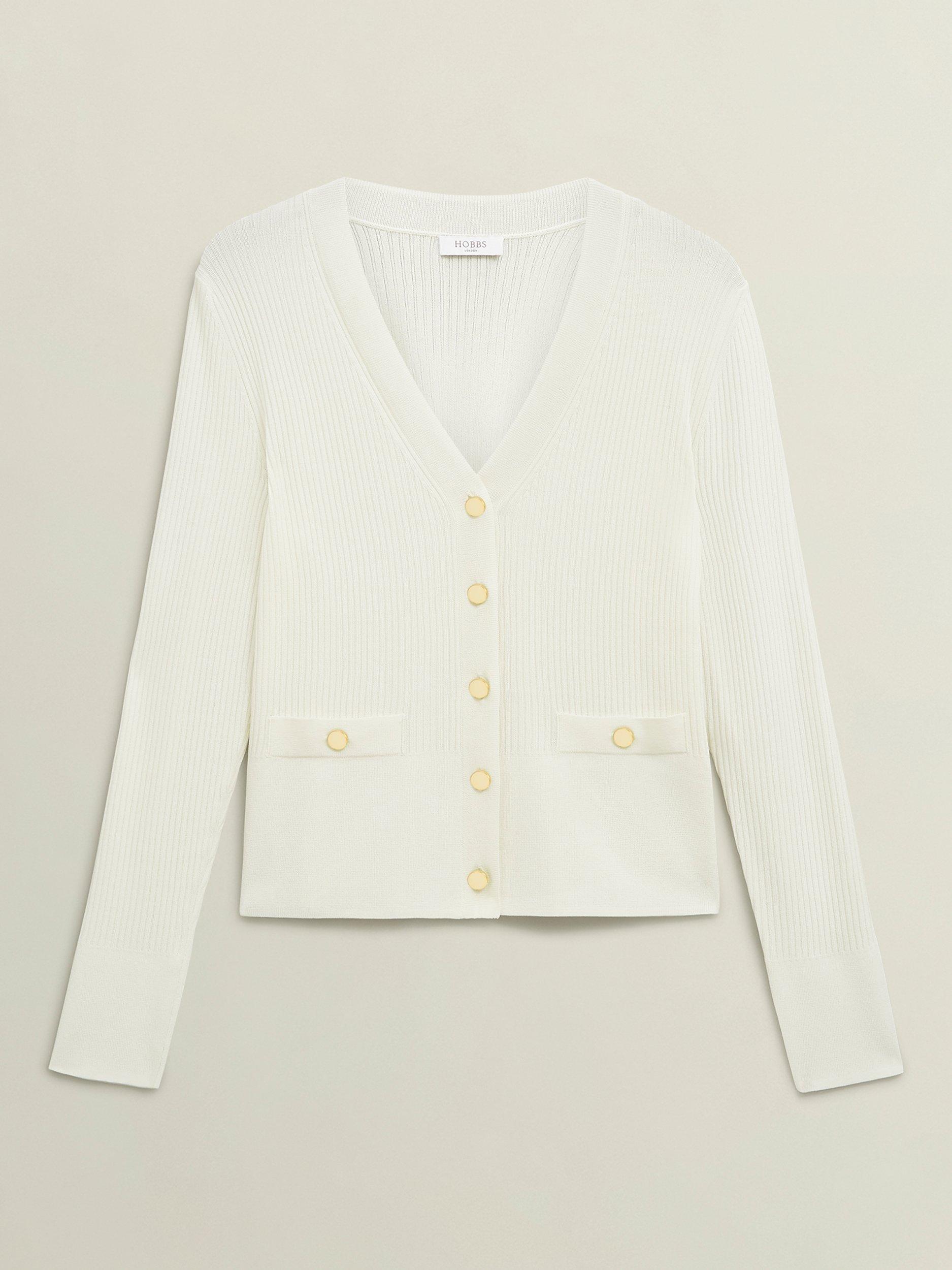 Product image 4 of 7, which shows Hobbs Aubrey Ribbed Cardigan, Ivory, L