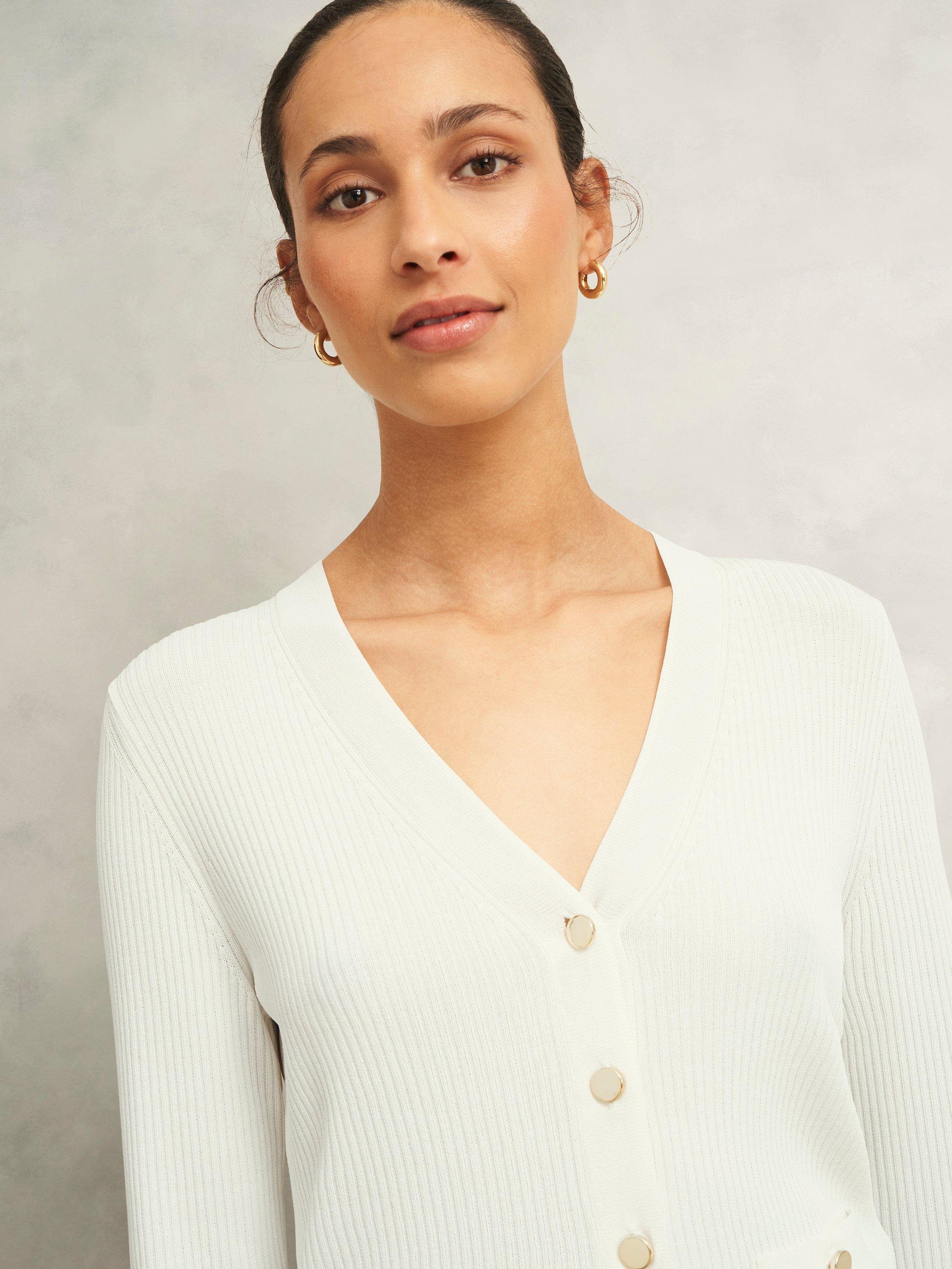 Product image 7 of 7, which shows Hobbs Aubrey Ribbed Cardigan, Ivory, L