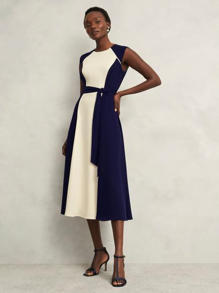 Hobbs Andrea Colour Block Dress, Navy/Cream, Navy/Cream