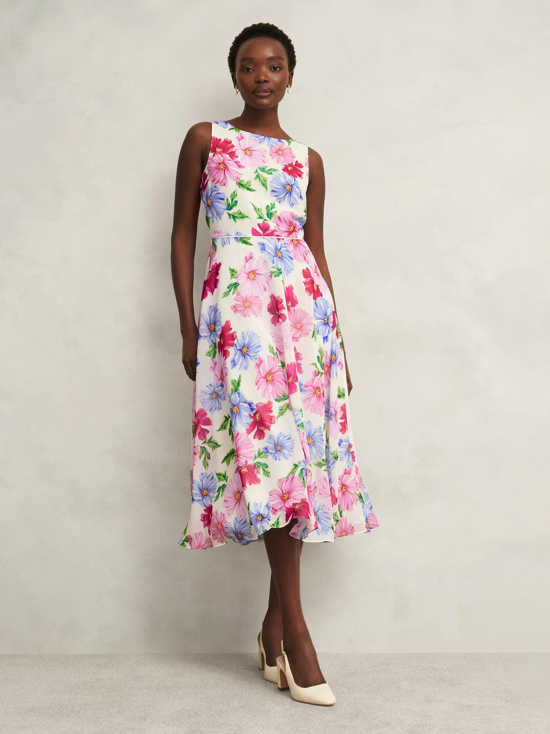 Product image 1 of 7, which shows Hobbs Carly Floral Dress, Ivory/Multi, 10