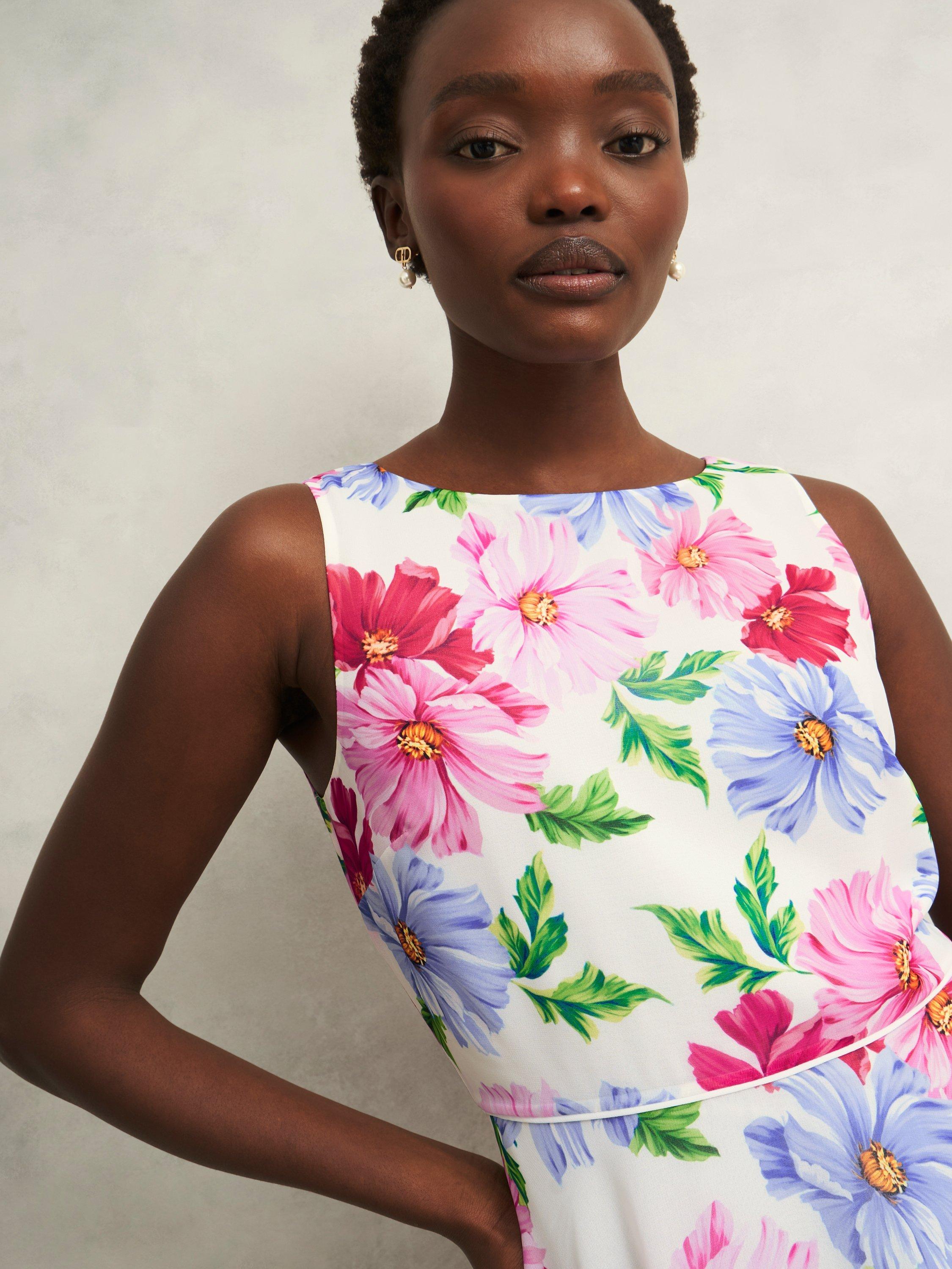 Product image 3 of 7, which shows Hobbs Carly Floral Dress, Ivory/Multi, 10
