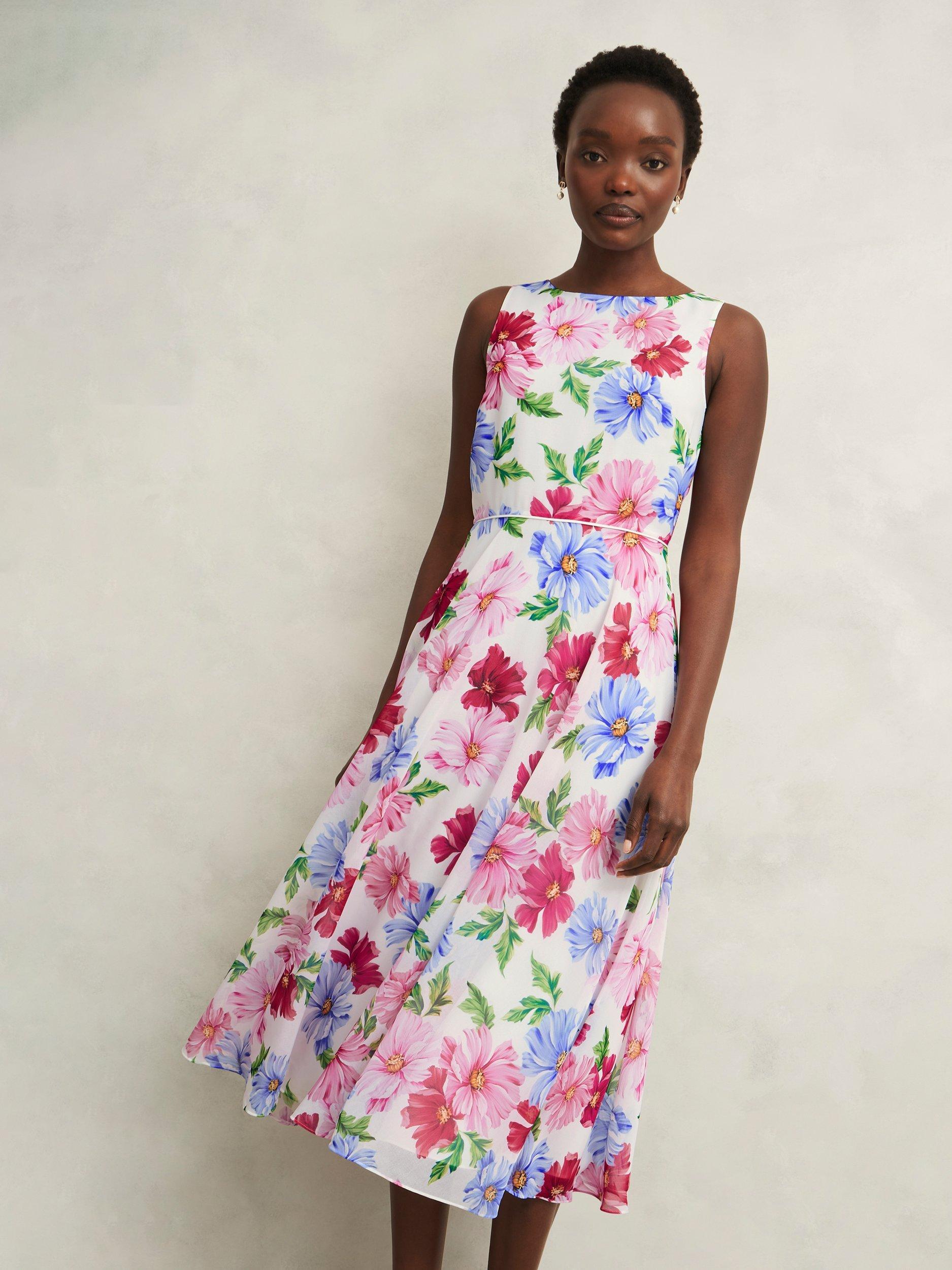 Product image 5 of 7, which shows Hobbs Carly Floral Dress, Ivory/Multi, 10