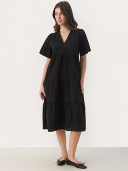 Part Two Pam Crinkle Tiered Midi Dress, Black