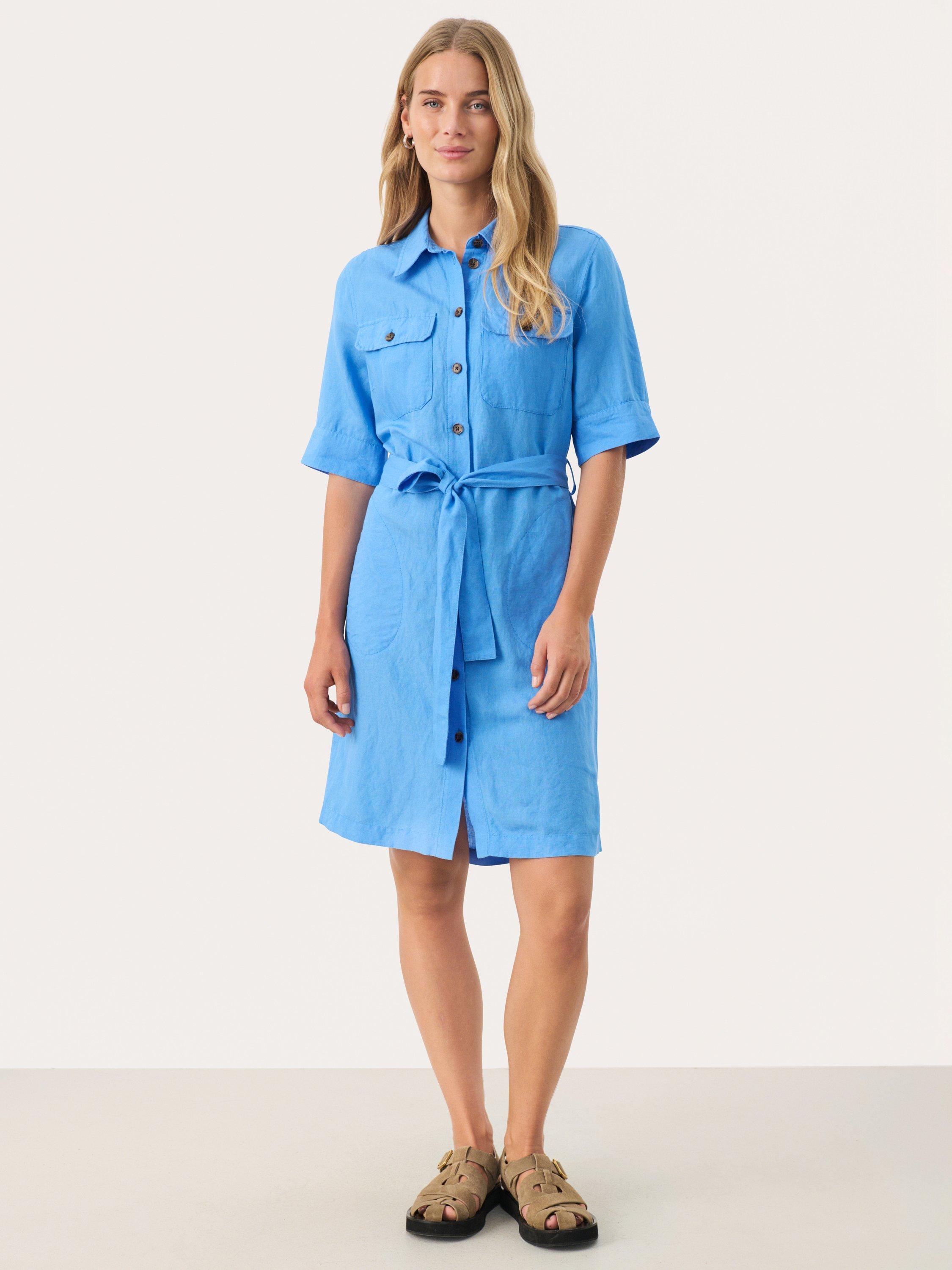 Product image 1 of 6, which shows Part Two Raili Linen Blend Shirt Dress, Marina, 8