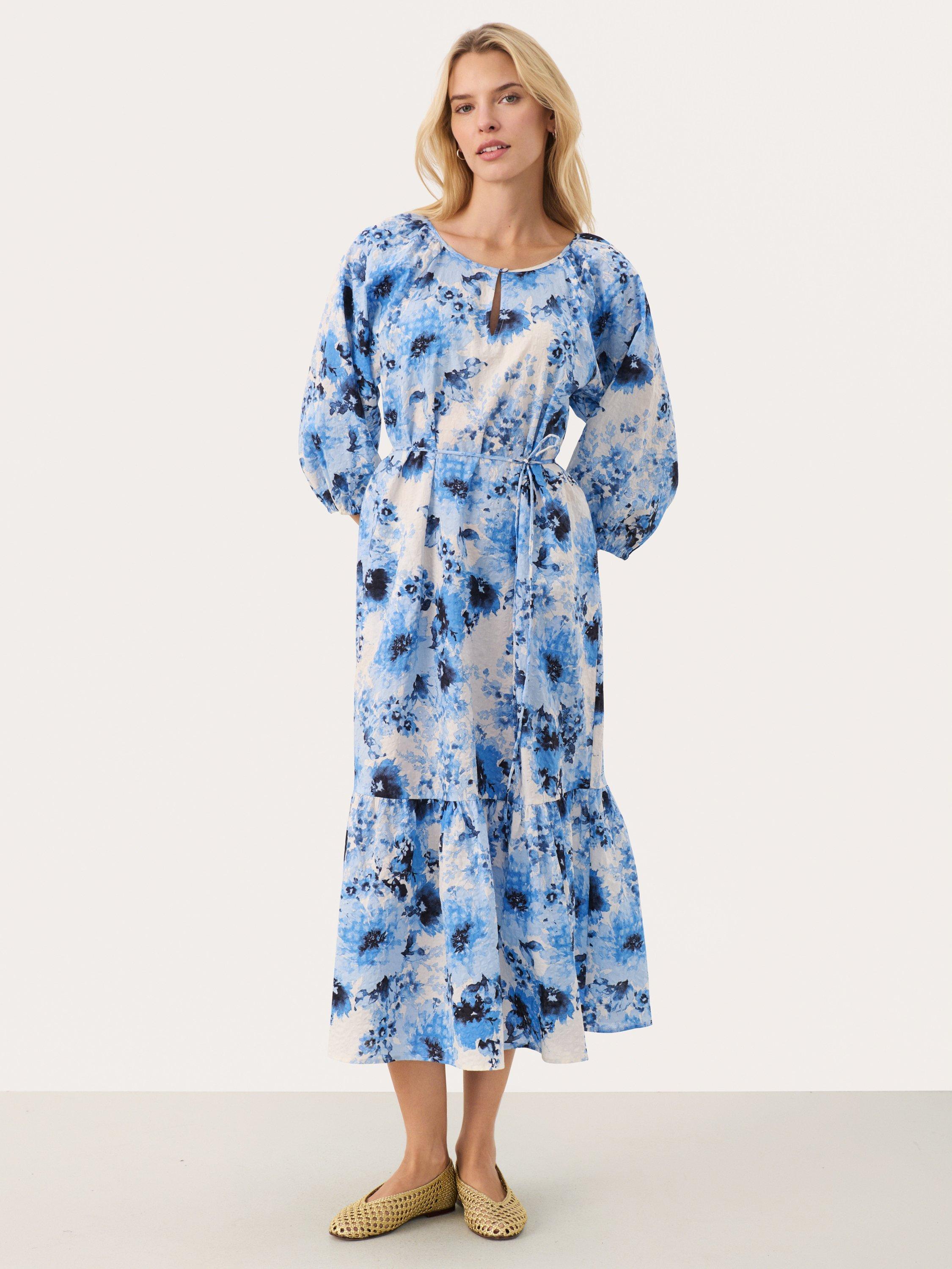 Product image 1 of 5, which shows Part Two Reidun Floral Ruffle Dress, Blue/Multi, 8