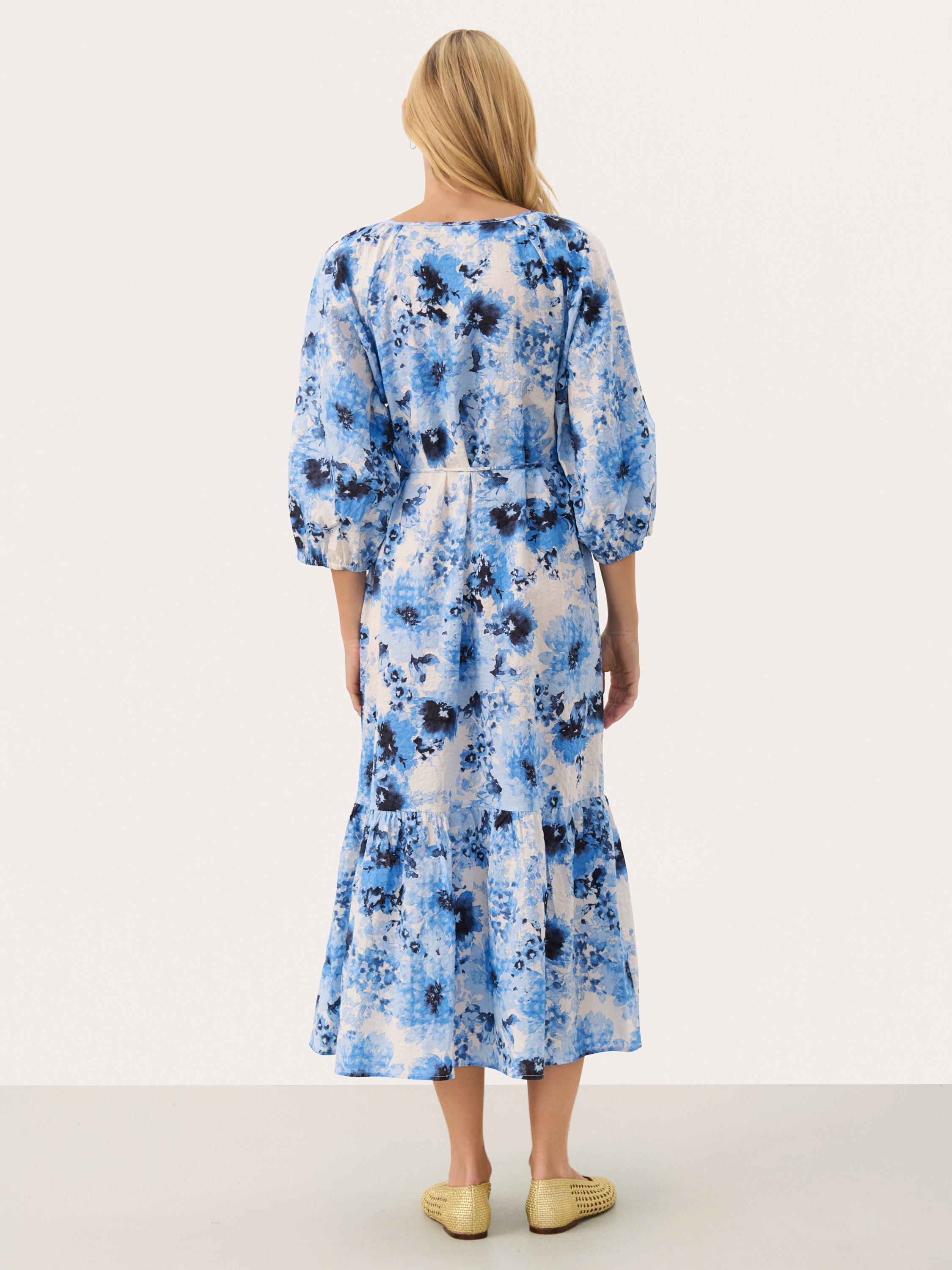 Product image 2 of 5, which shows Part Two Reidun Floral Ruffle Dress, Blue/Multi, 8