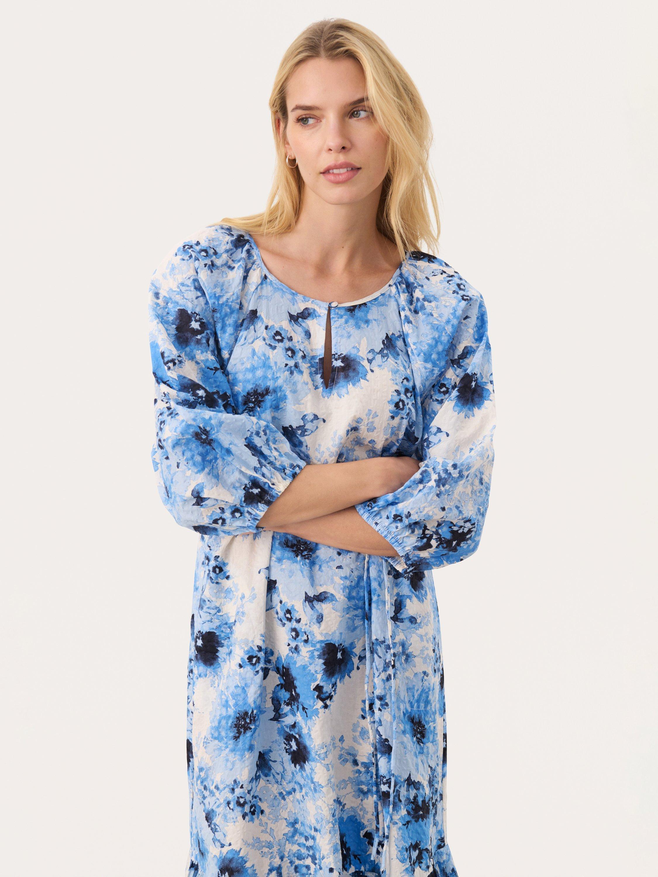 Product image 3 of 5, which shows Part Two Reidun Floral Ruffle Dress, Blue/Multi, 8