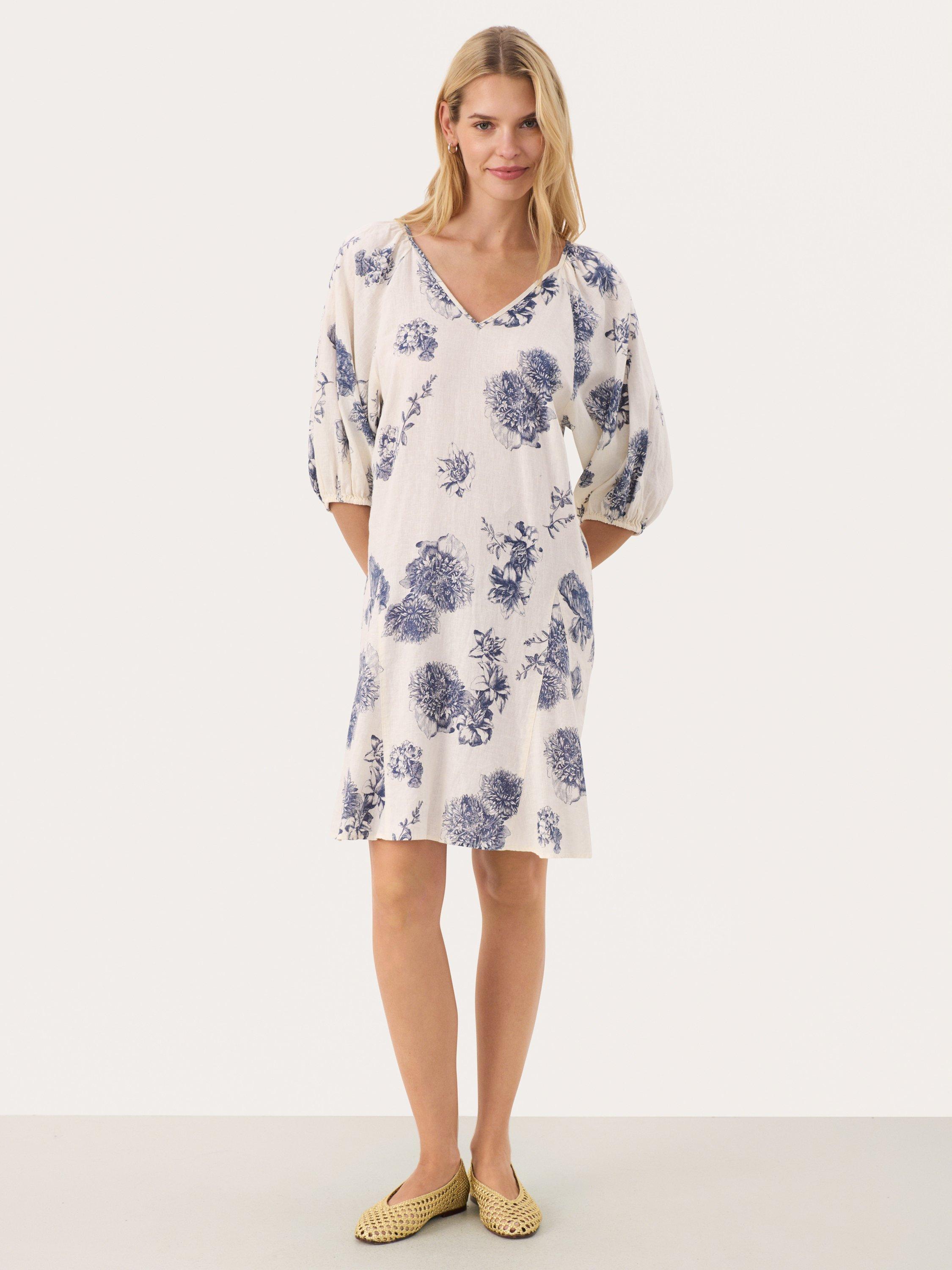Product image 1 of 6, which shows Part Two Ruthy Linen Rich Dress, Oceana/White, 8