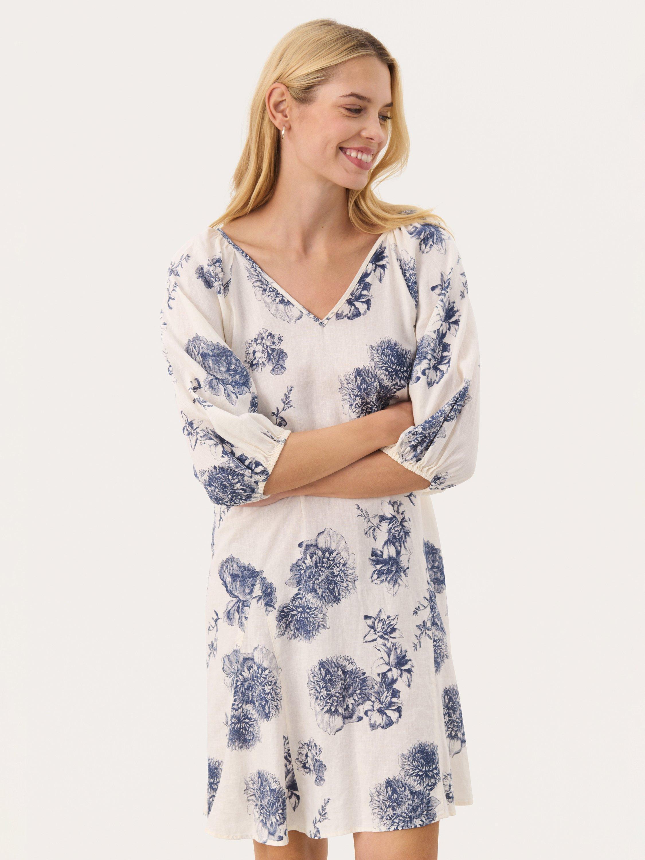 Product image 3 of 6, which shows Part Two Ruthy Linen Rich Dress, Oceana/White, 8