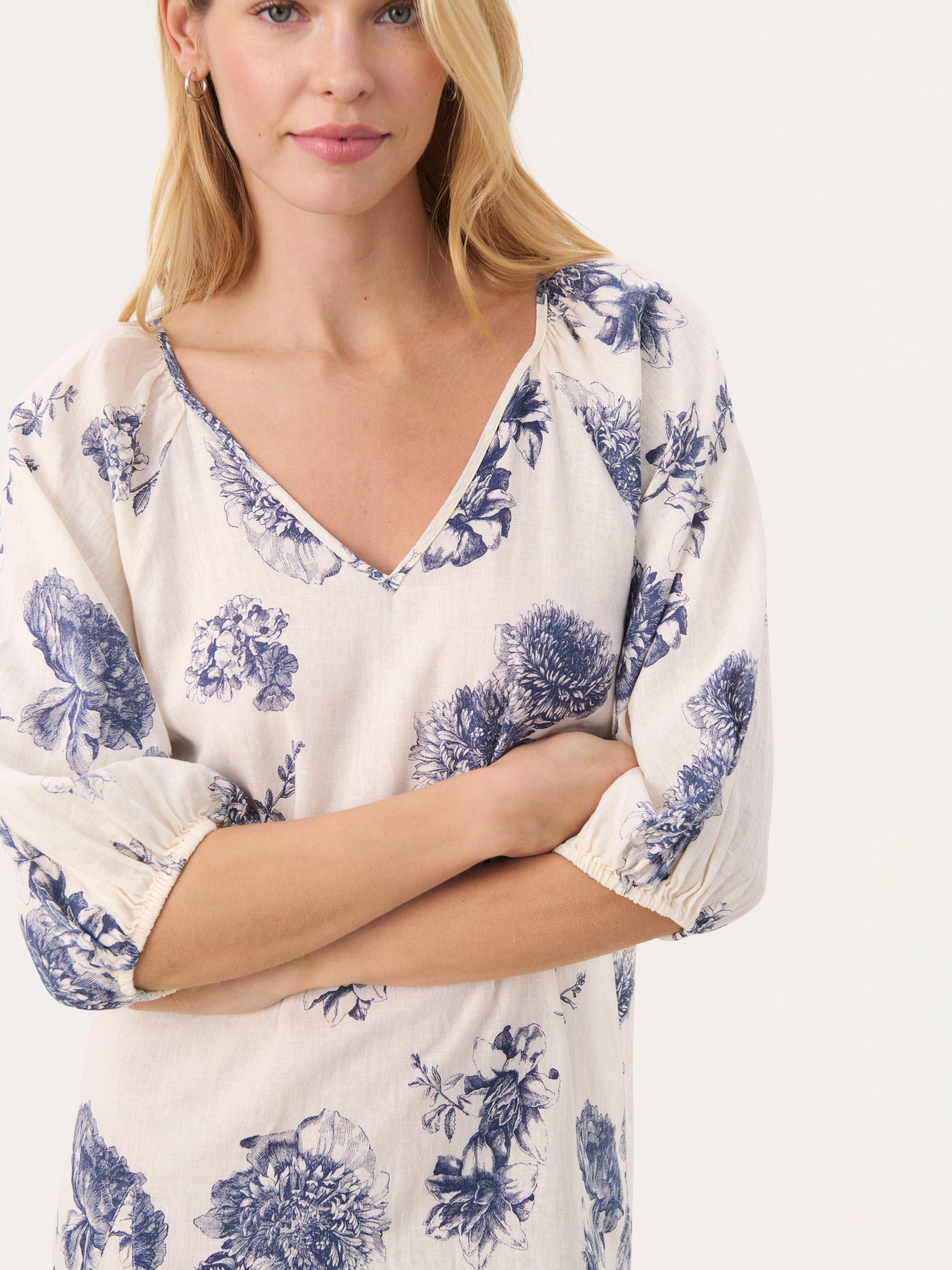 Product image 4 of 6, which shows Part Two Ruthy Linen Rich Dress, Oceana/White, 8