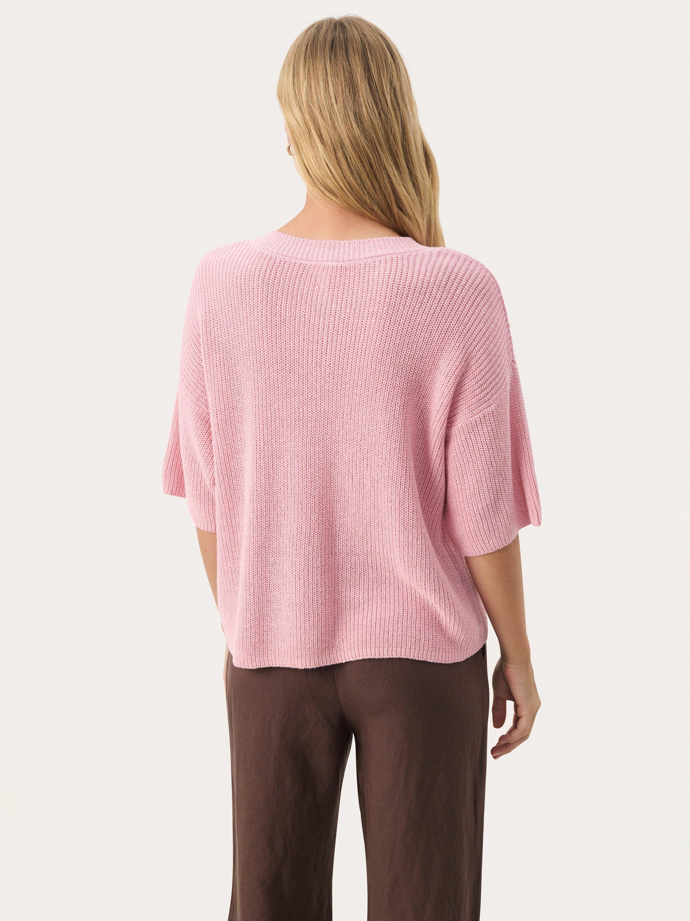 Product image 2 of 6, which shows Part Two Reiko Linen Rich Short Sleeve Jumper, Pink Nectar, XS