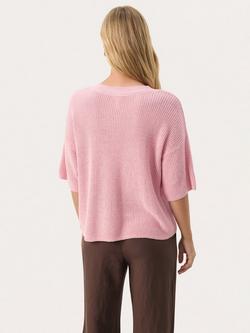 Part Two Reiko Linen Rich Short Sleeve Jumper - view 2, Pink Nectar