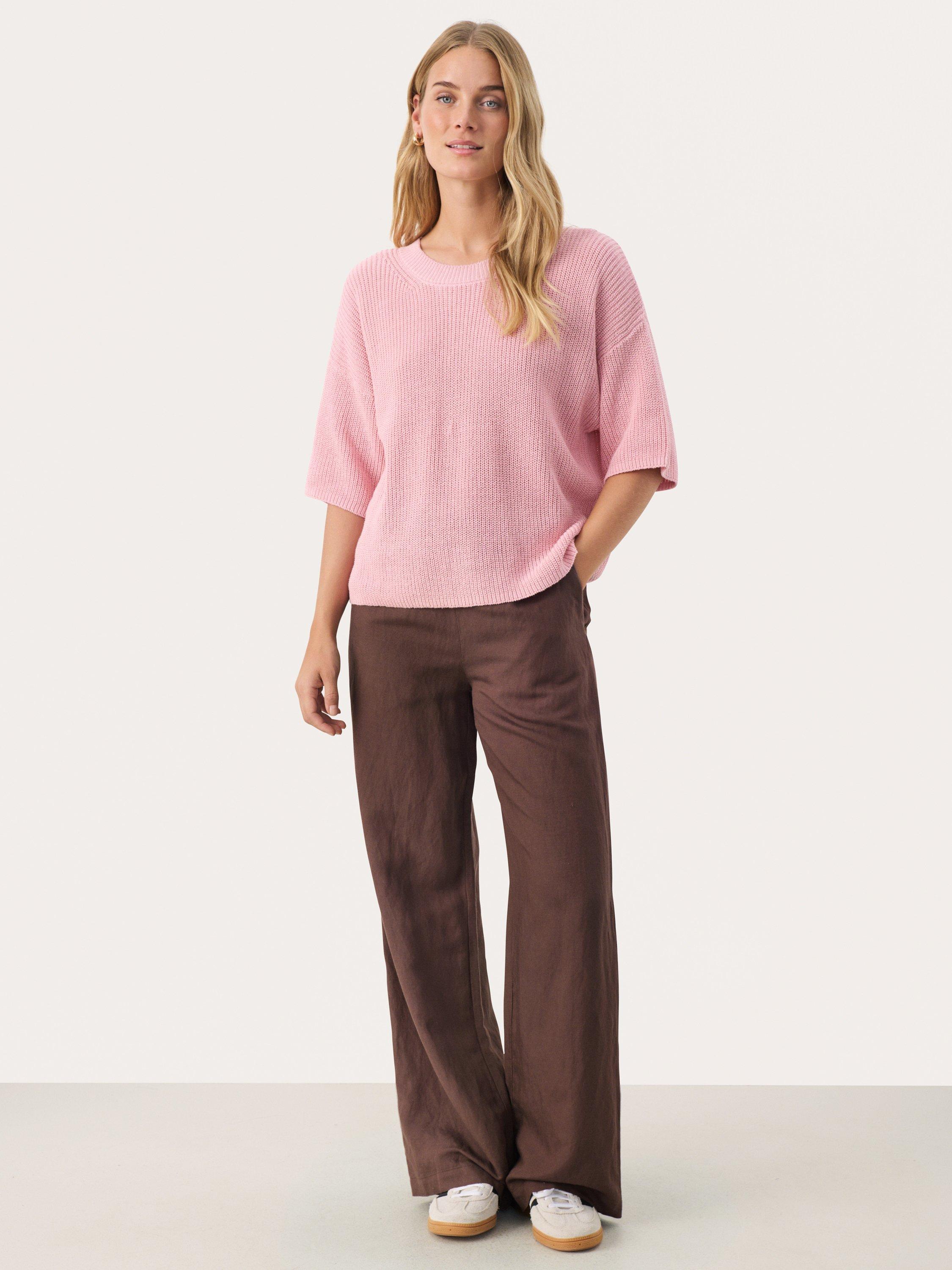 Product image 3 of 6, which shows Part Two Reiko Linen Rich Short Sleeve Jumper, Pink Nectar, XS