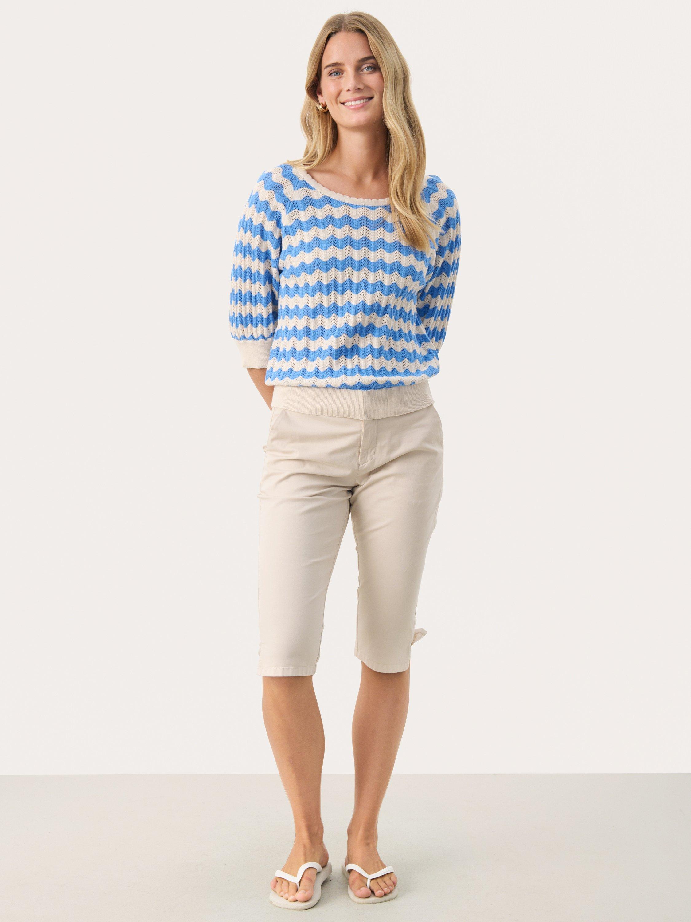 Product image 3 of 6, which shows Part Two Rosine Stripe Pure Organic Cotton Jumper, Whitecap/Marina, XS