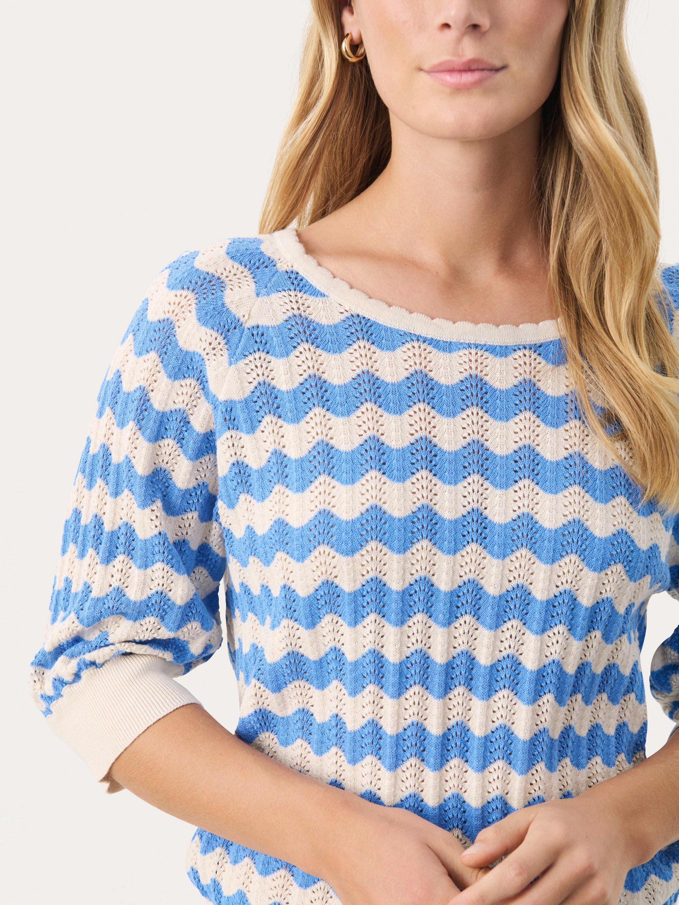 Product image 4 of 6, which shows Part Two Rosine Stripe Pure Organic Cotton Jumper, Whitecap/Marina, XS