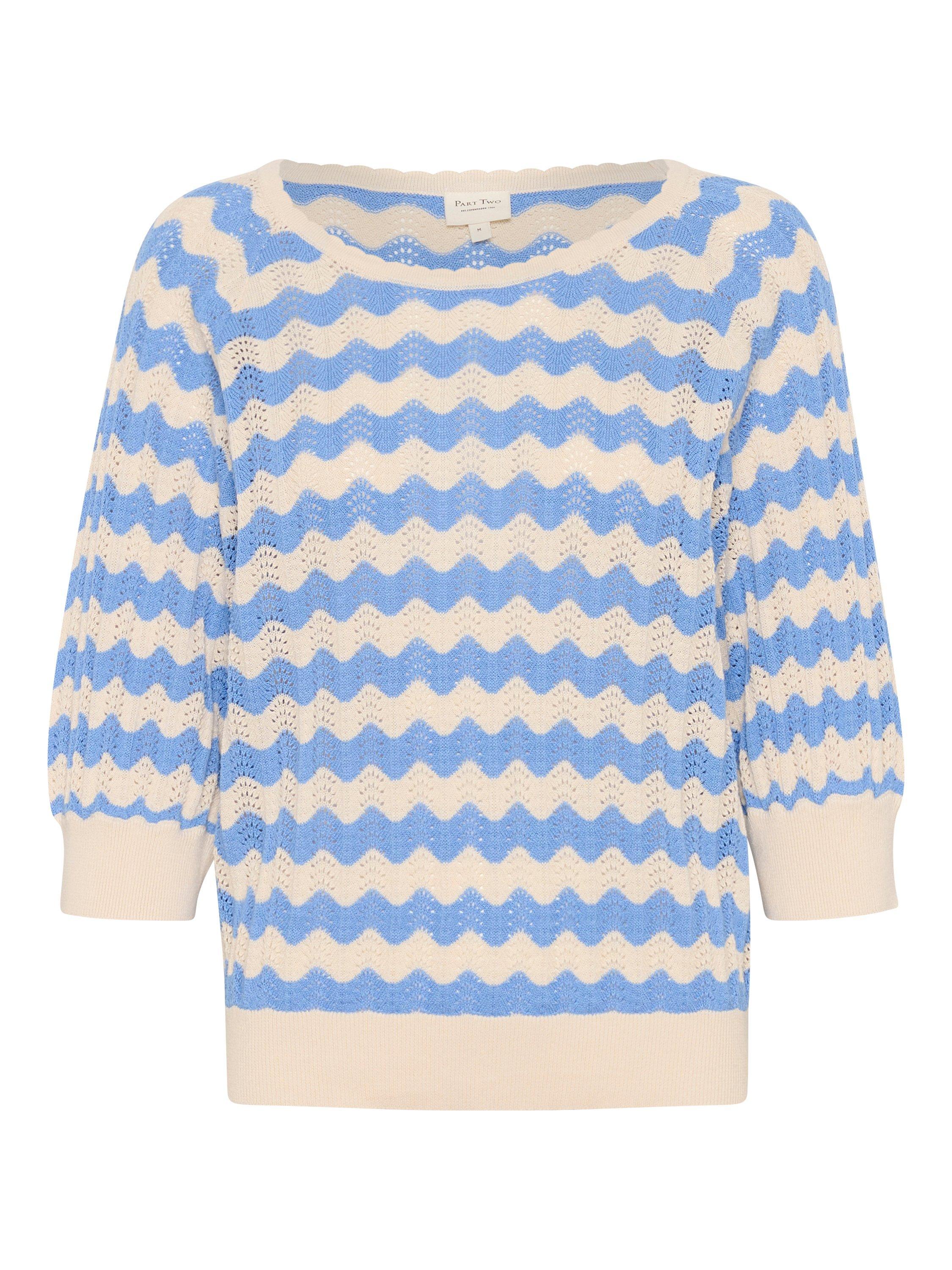 Product image 5 of 6, which shows Part Two Rosine Stripe Pure Organic Cotton Jumper, Whitecap/Marina, XS