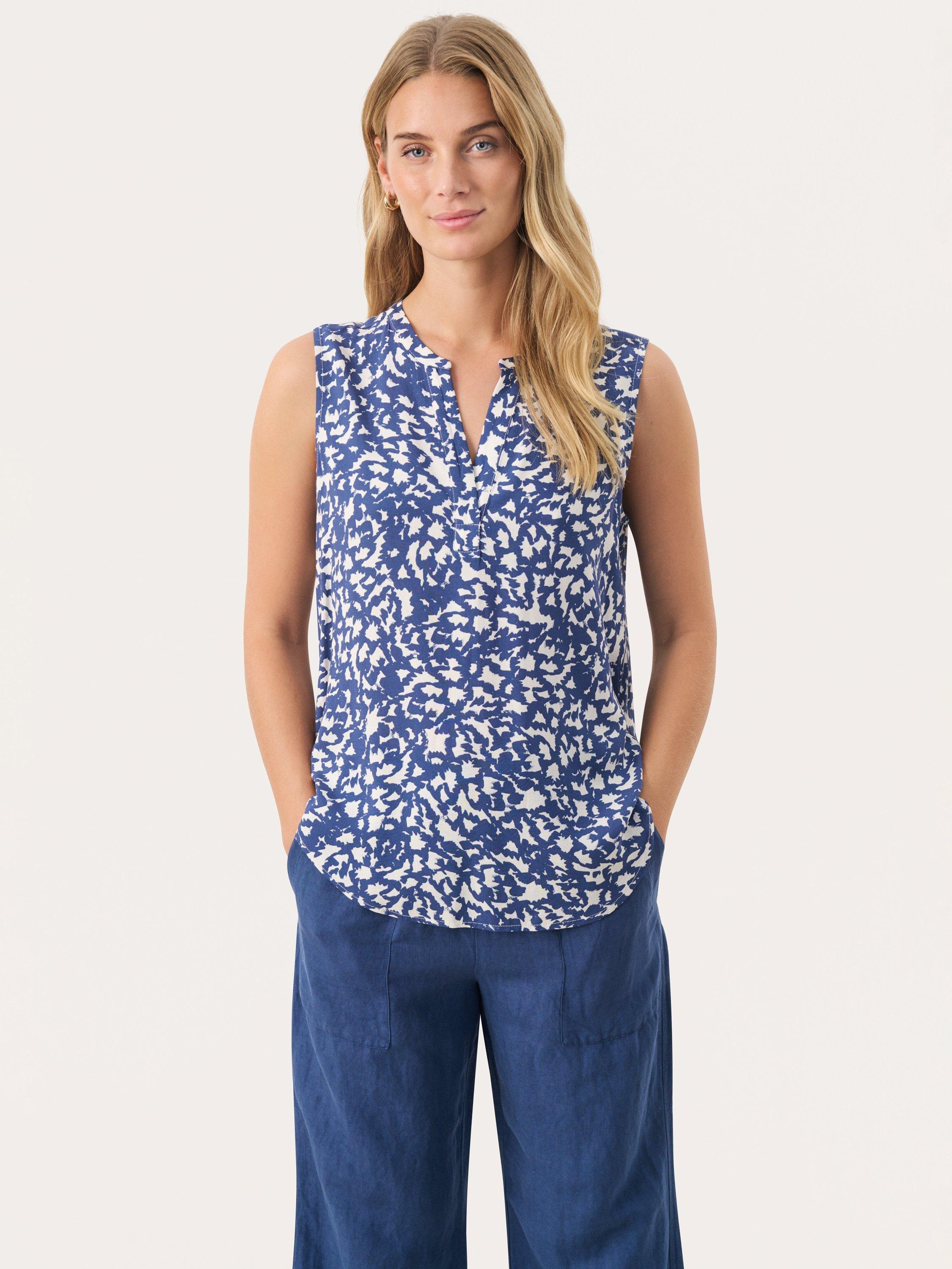 Product image 1 of 6, which shows Part Two Andia Abstract Sleeveless Top, Oceana/White, 8