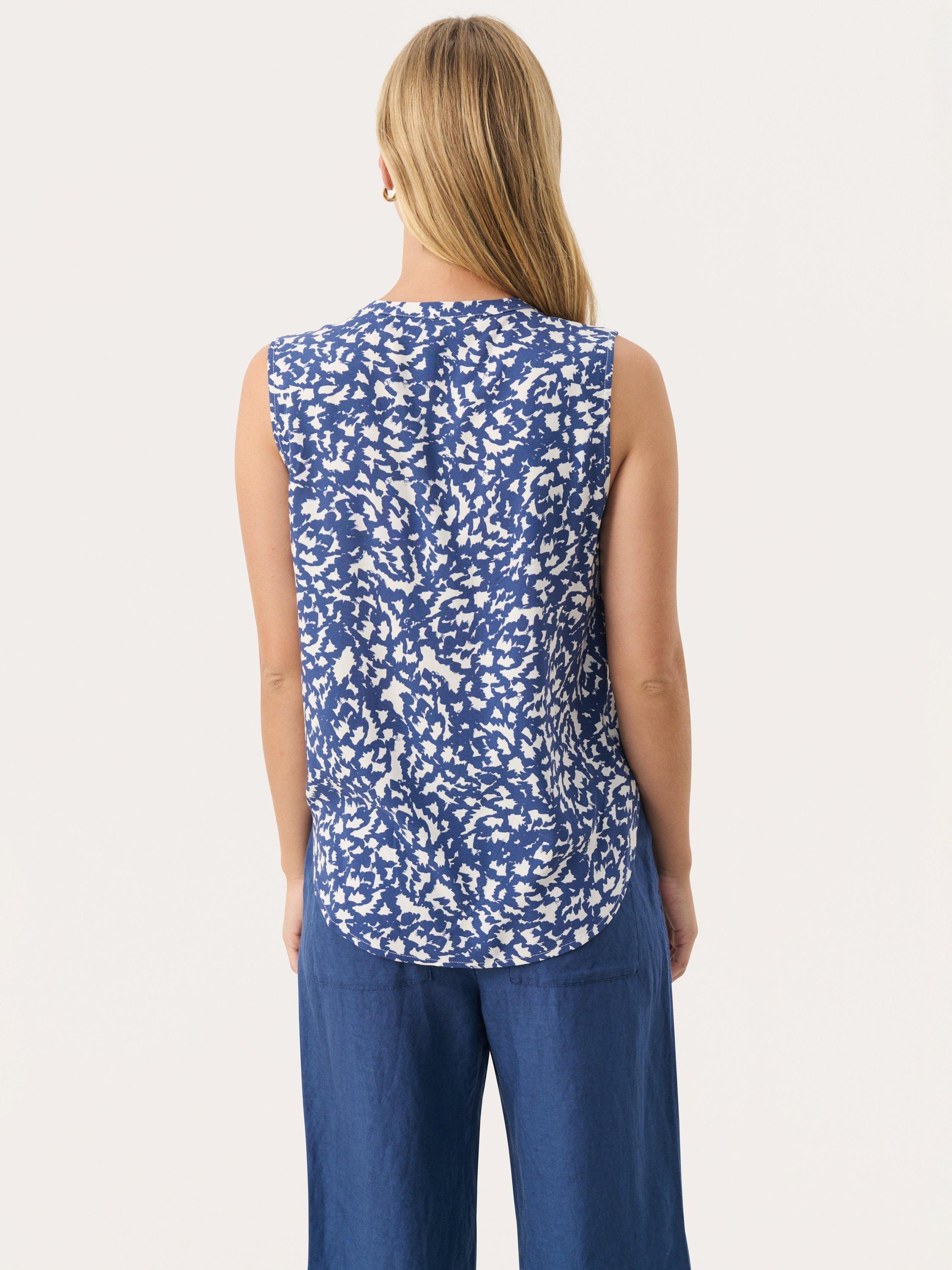 Product image 2 of 6, which shows Part Two Andia Abstract Sleeveless Top, Oceana/White, 8