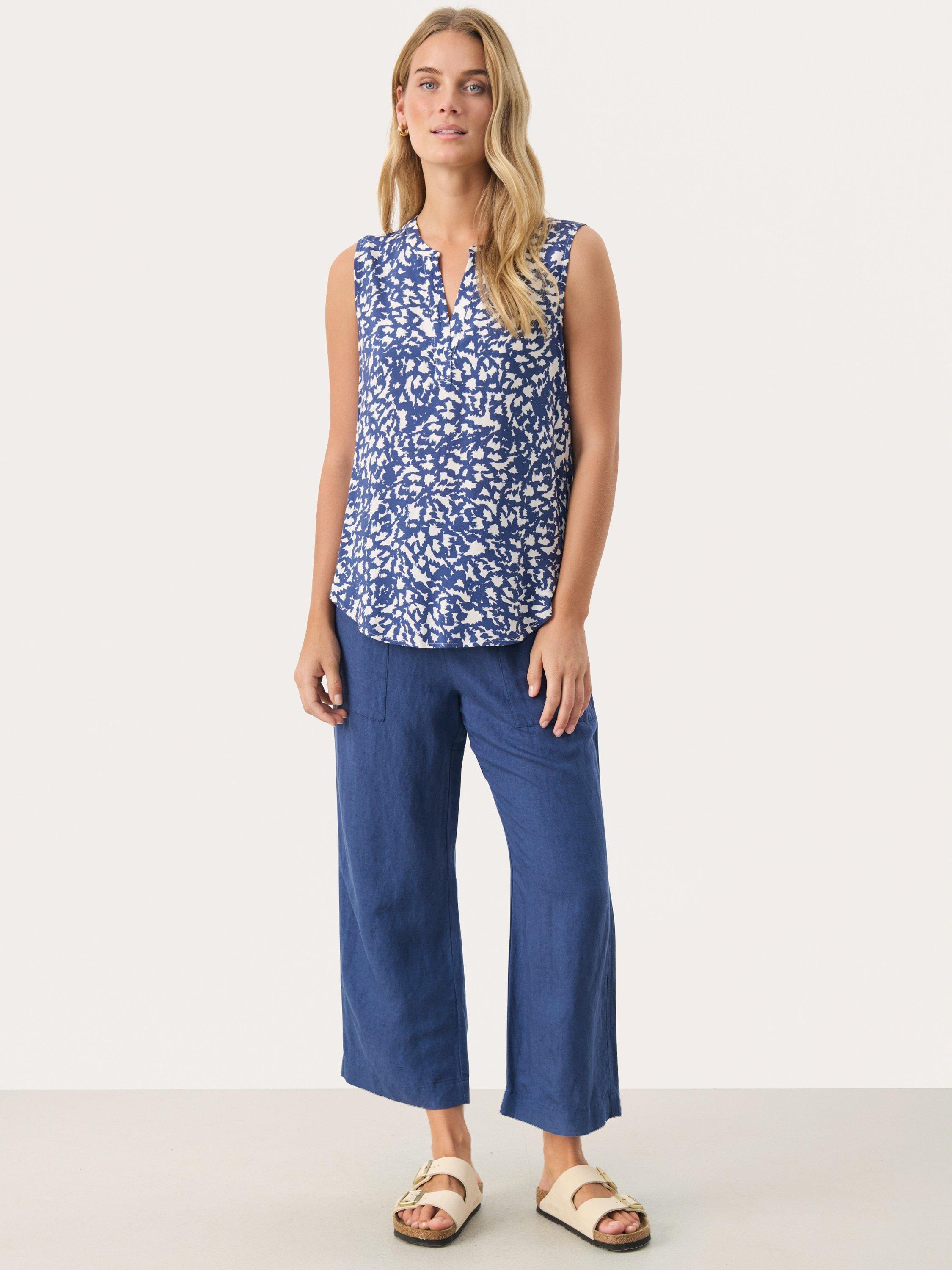 Product image 3 of 6, which shows Part Two Andia Abstract Sleeveless Top, Oceana/White, 8