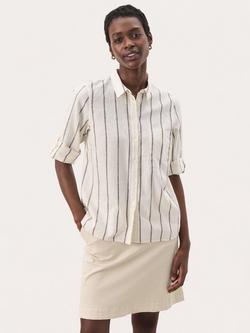Part Two Cindie Stripe Linen Rich Shirt, Eggnog/Brown, Eggnog/Brown