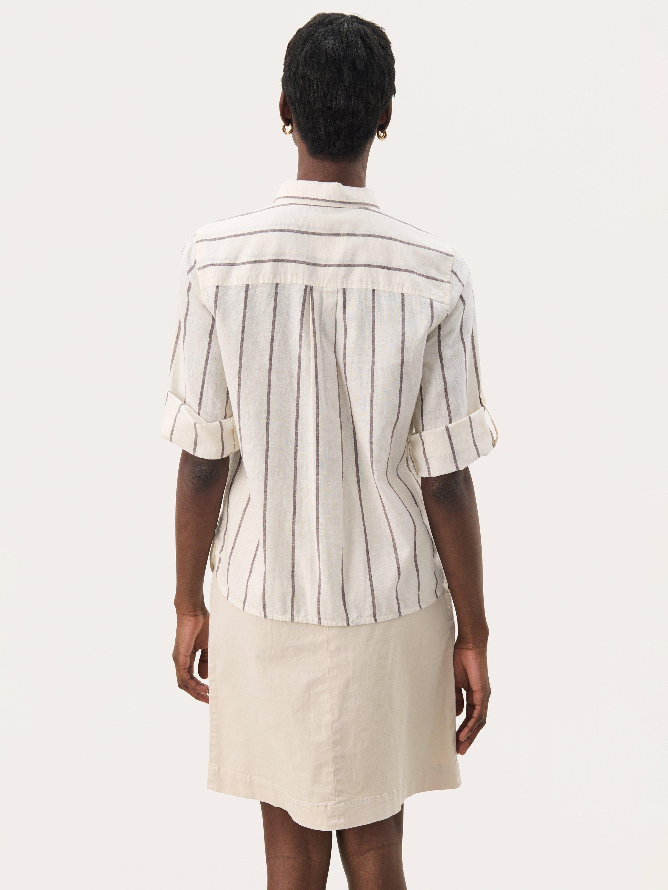 Product image 2 of 7, which shows Part Two Cindie Stripe Linen Rich Shirt, Eggnog/Brown, 8