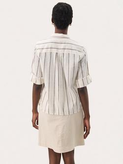 Part Two Cindie Stripe Linen Rich Shirt, Eggnog/Brown - view 2, Eggnog/Brown