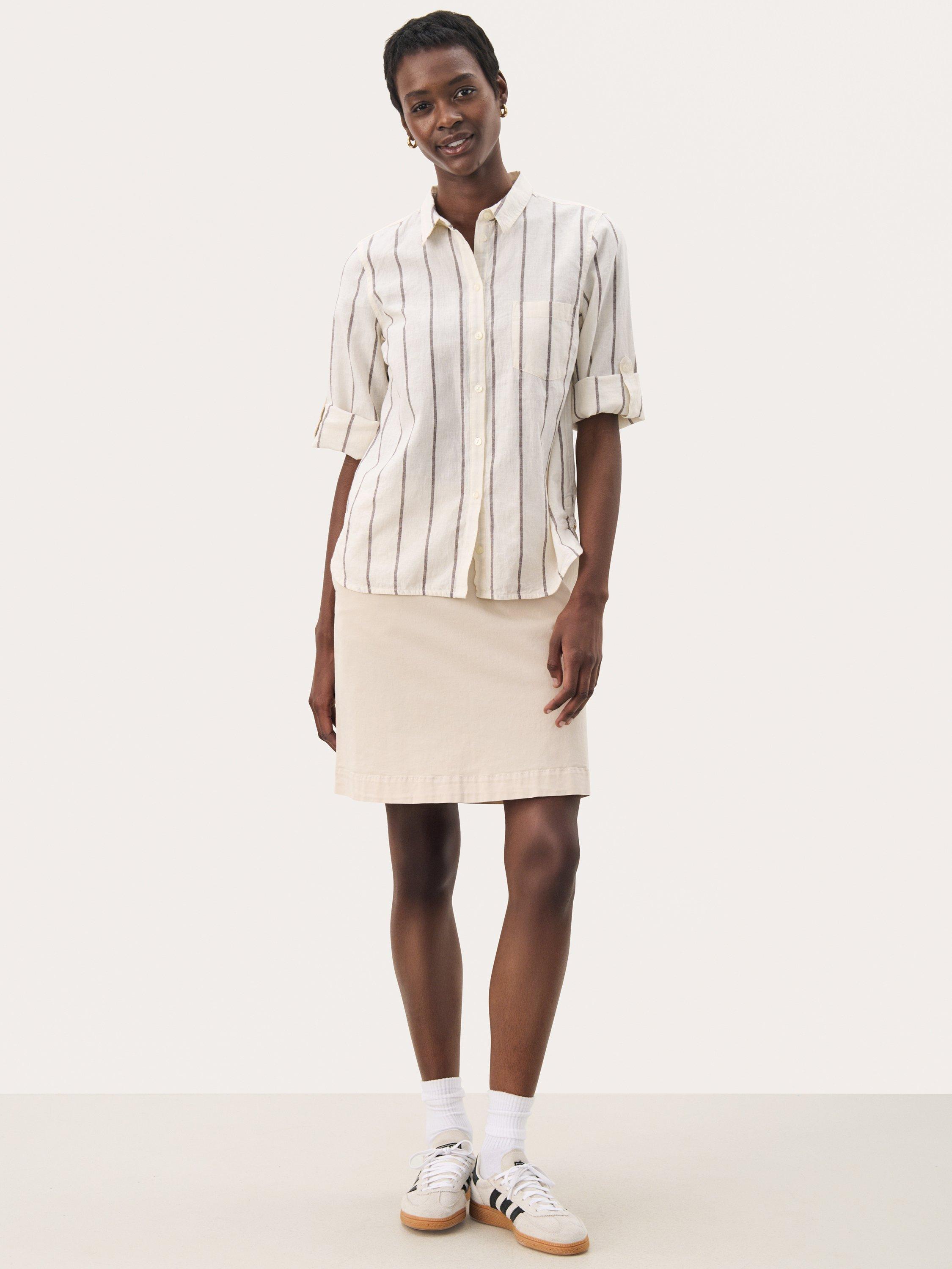 Product image 3 of 7, which shows Part Two Cindie Stripe Linen Rich Shirt, Eggnog/Brown, 8
