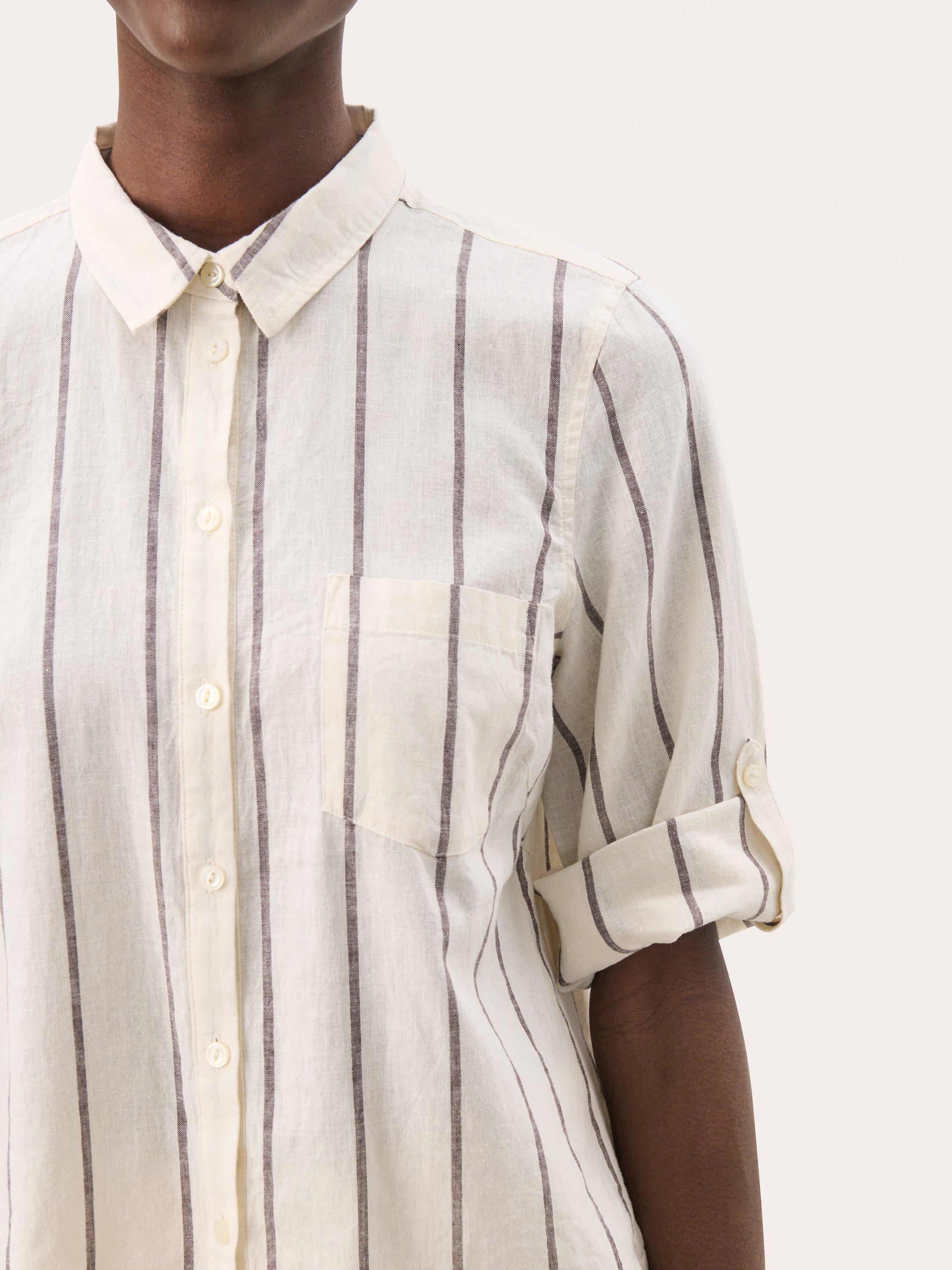 Product image 4 of 7, which shows Part Two Cindie Stripe Linen Rich Shirt, Eggnog/Brown, 8
