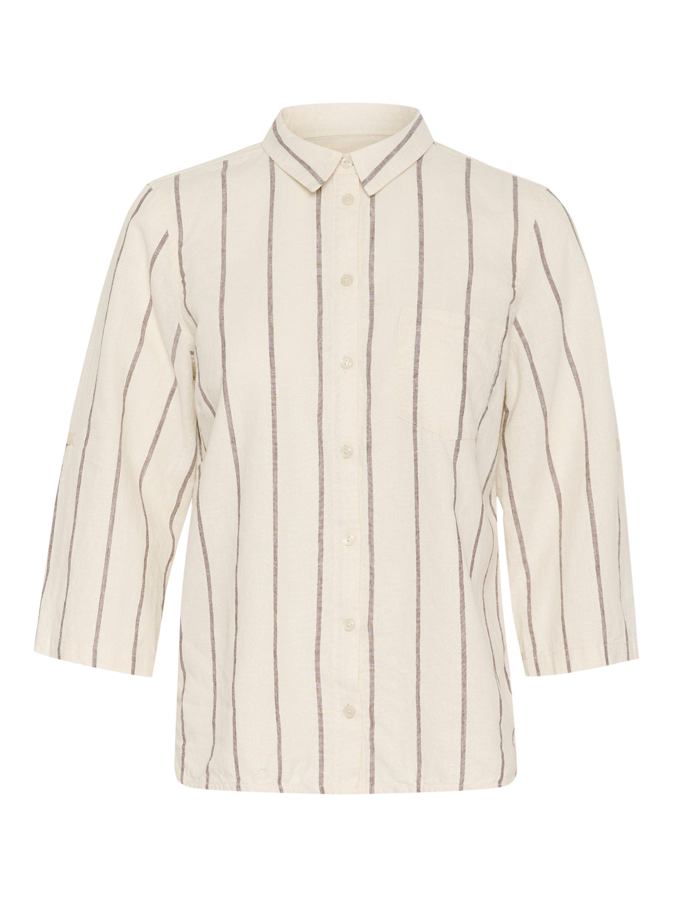 Product image 5 of 7, which shows Part Two Cindie Stripe Linen Rich Shirt, Eggnog/Brown, 8