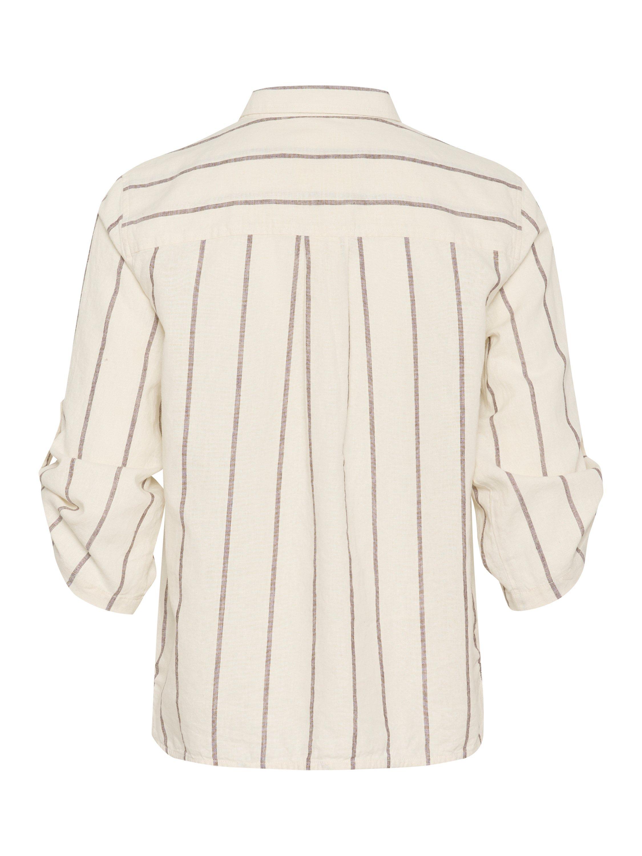 Product image 6 of 7, which shows Part Two Cindie Stripe Linen Rich Shirt, Eggnog/Brown, 8