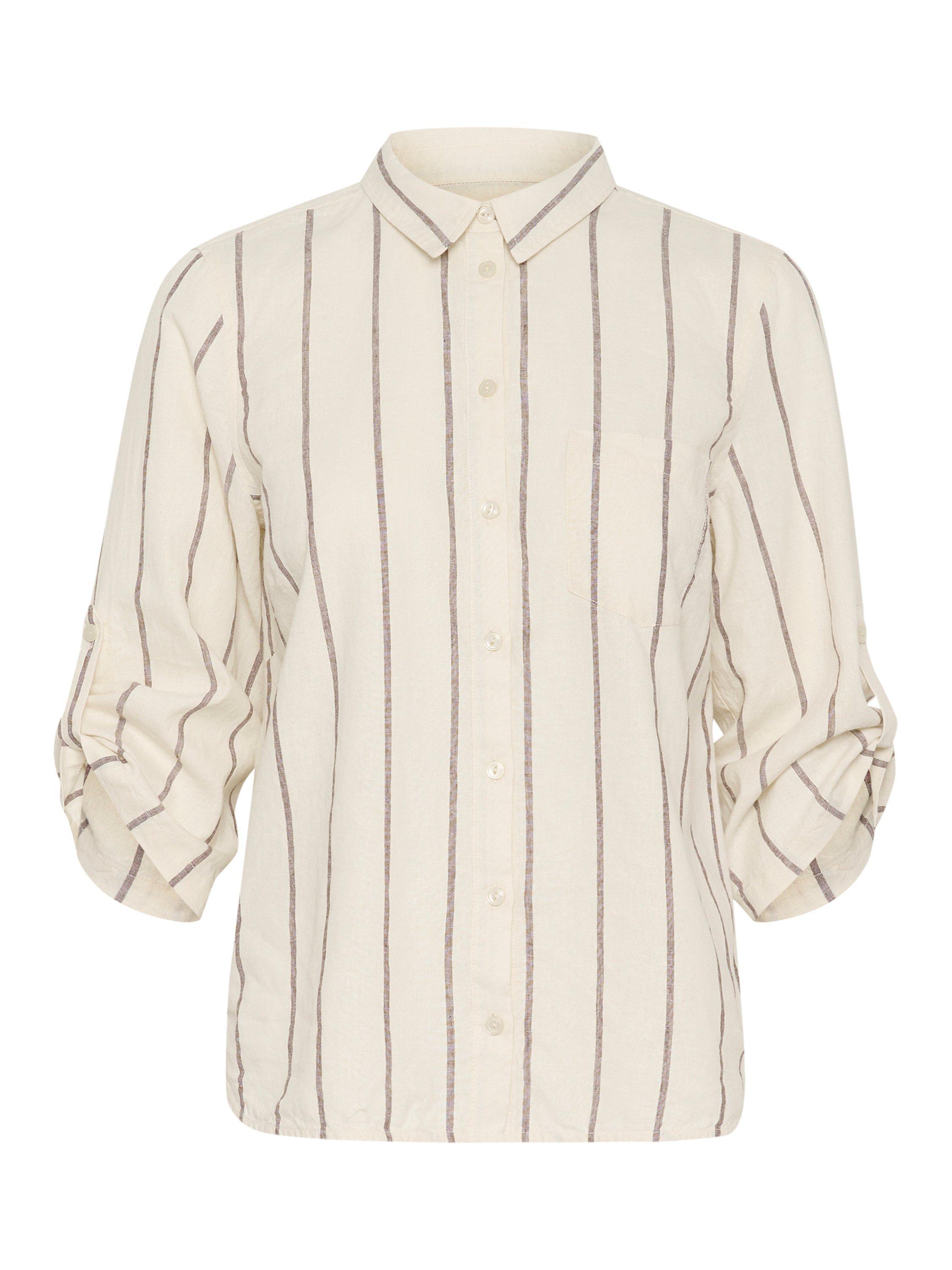 Product image 7 of 7, which shows Part Two Cindie Stripe Linen Rich Shirt, Eggnog/Brown, 8