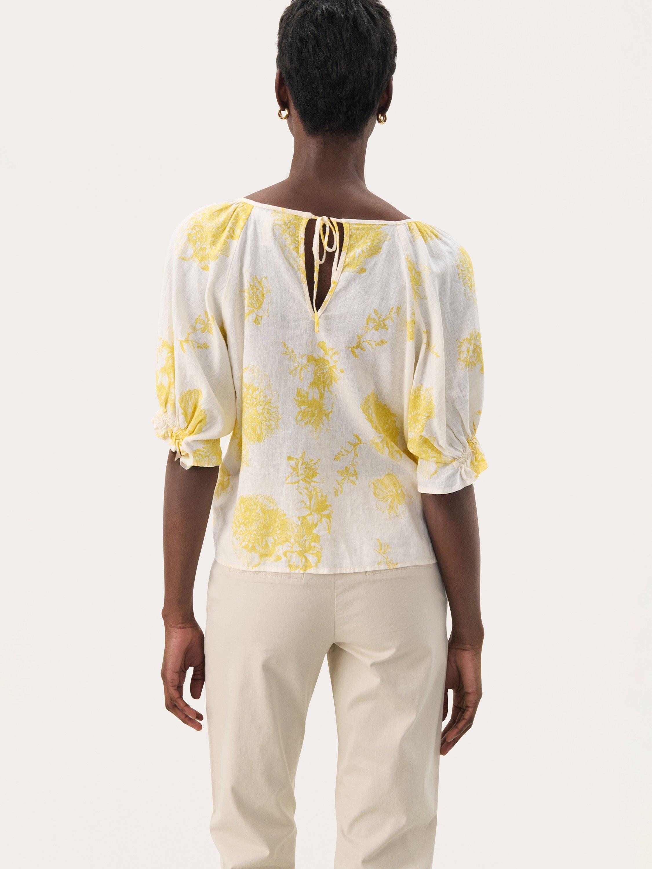 Product image 2 of 6, which shows Part Two Rosalyn Tie Back Linen Rich Top, Yellow/White, 8