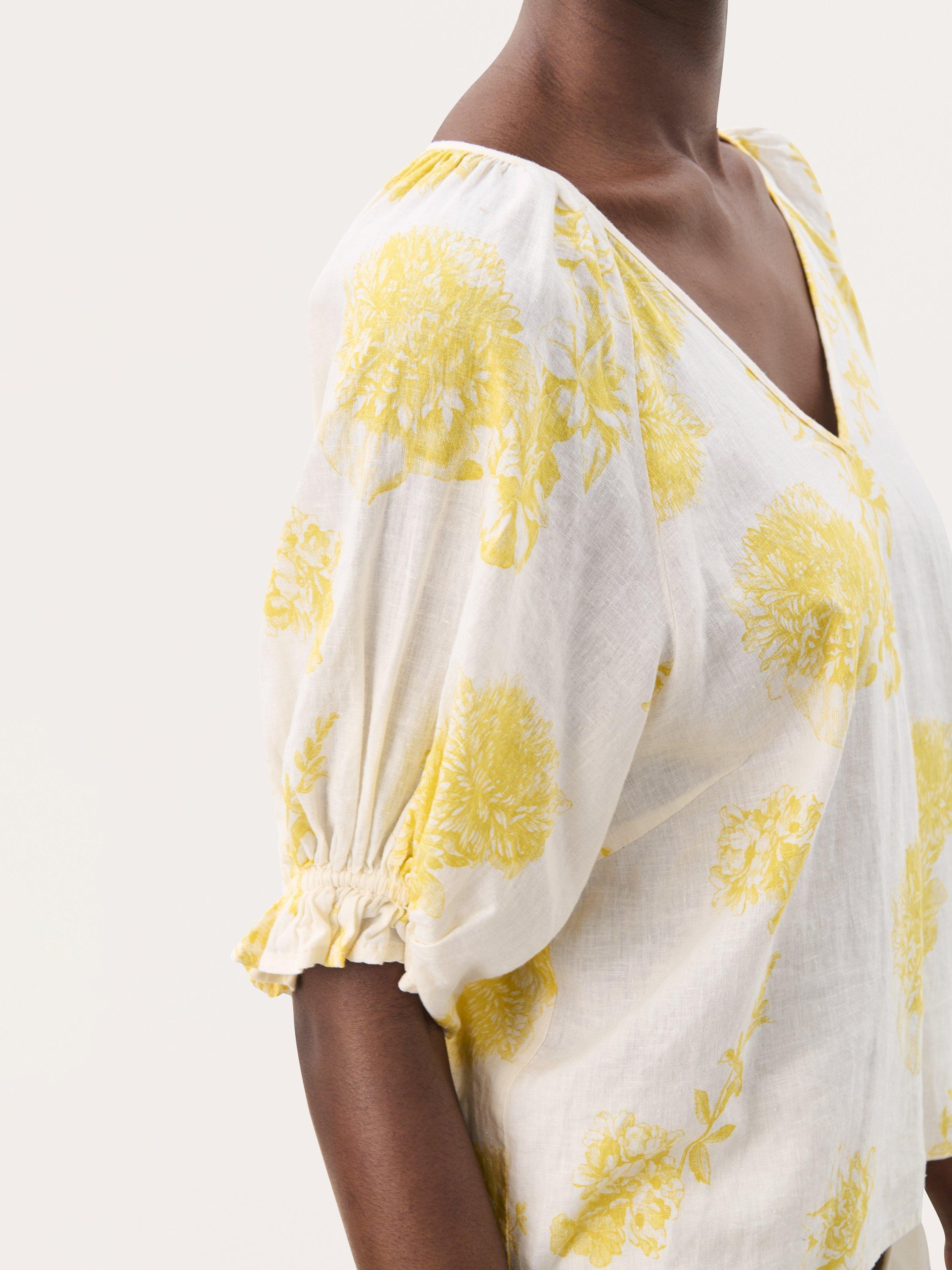 Product image 4 of 6, which shows Part Two Rosalyn Tie Back Linen Rich Top, Yellow/White, 8