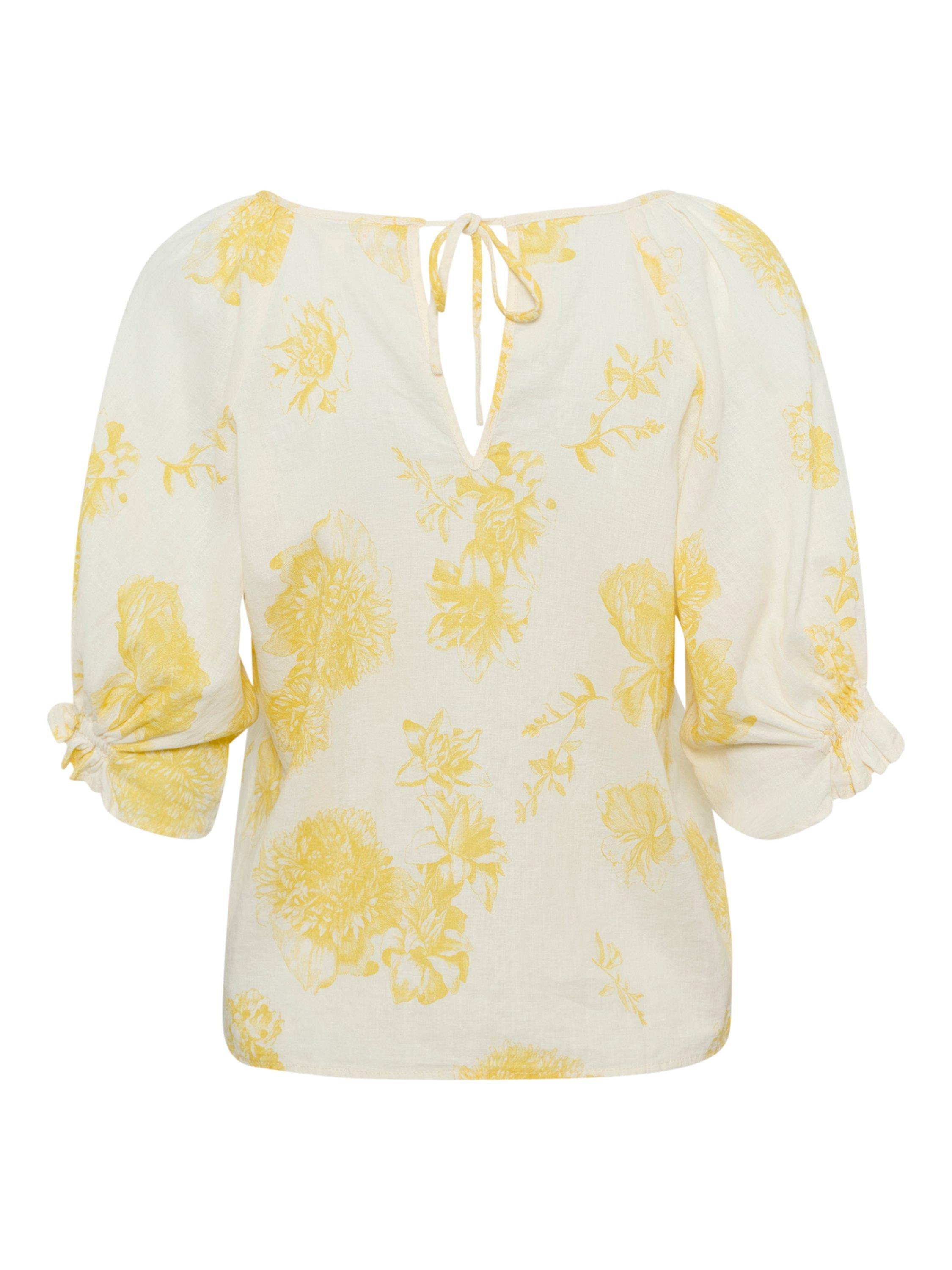 Product image 6 of 6, which shows Part Two Rosalyn Tie Back Linen Rich Top, Yellow/White, 8