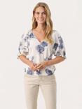Part Two Rosalyn Tie Back Linen Rich Top, Oceana/White