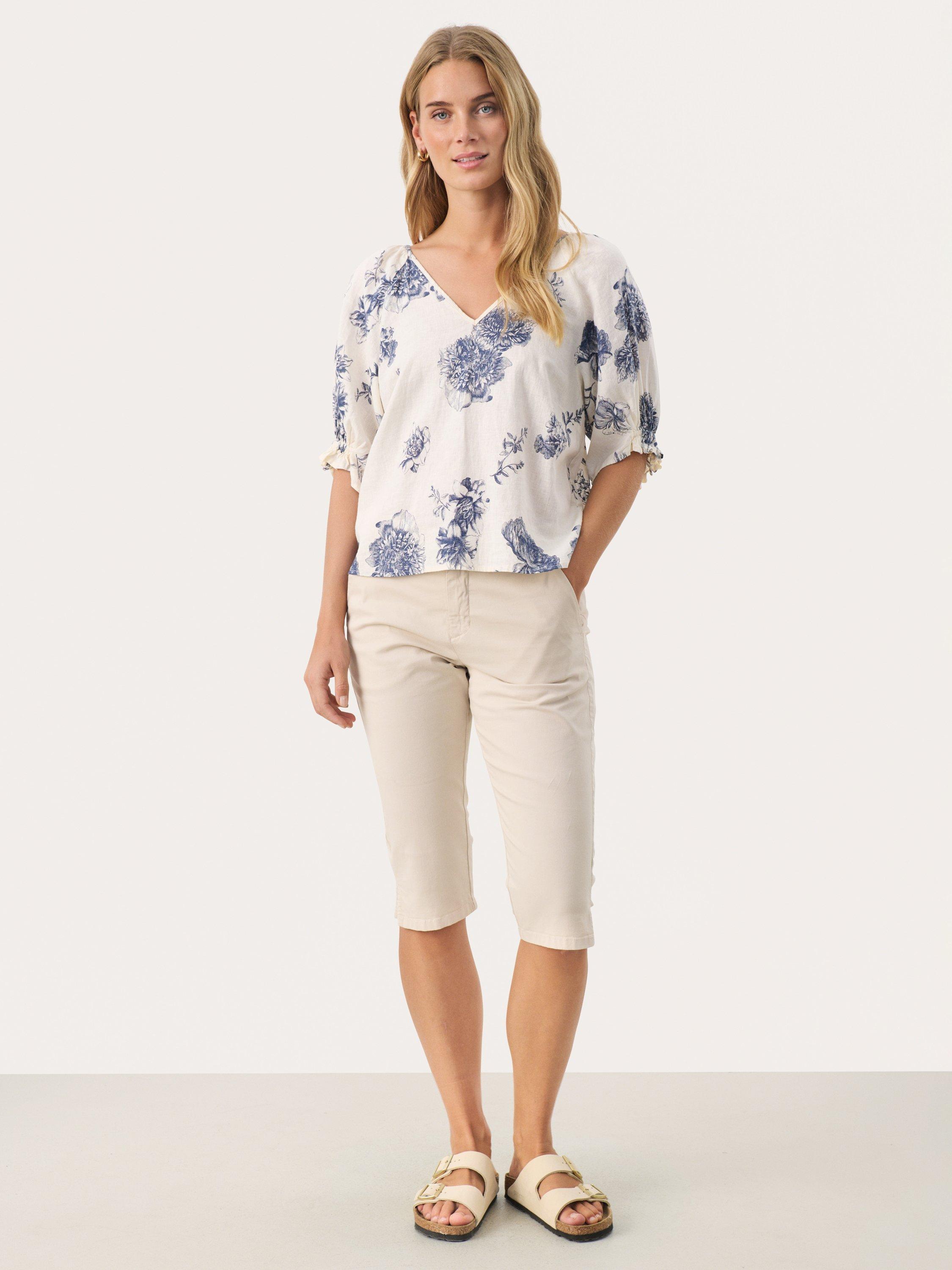 Product image 3 of 6, which shows Part Two Rosalyn Tie Back Linen Rich Top, Oceana/White, 8
