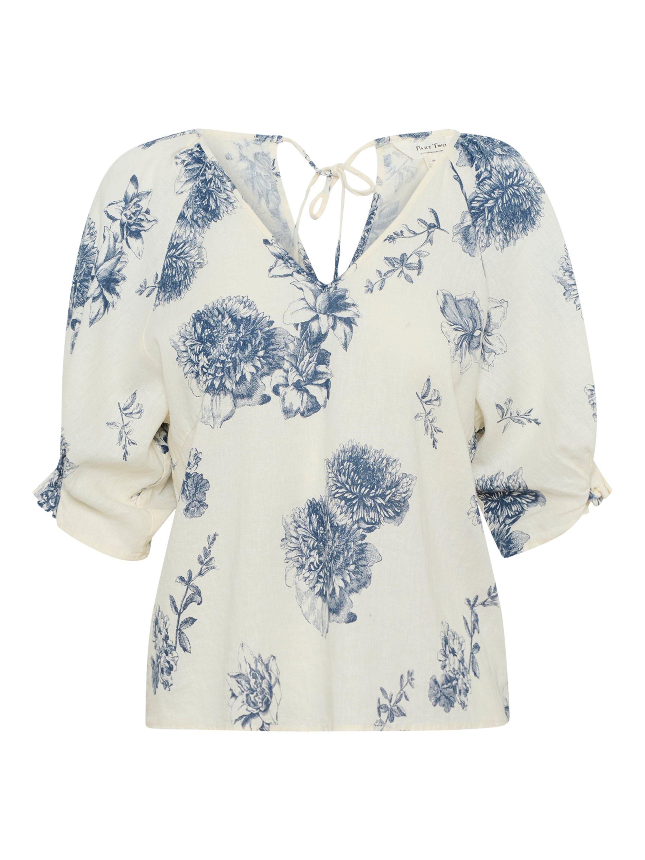 Product image 5 of 6, which shows Part Two Rosalyn Tie Back Linen Rich Top, Oceana/White, 8