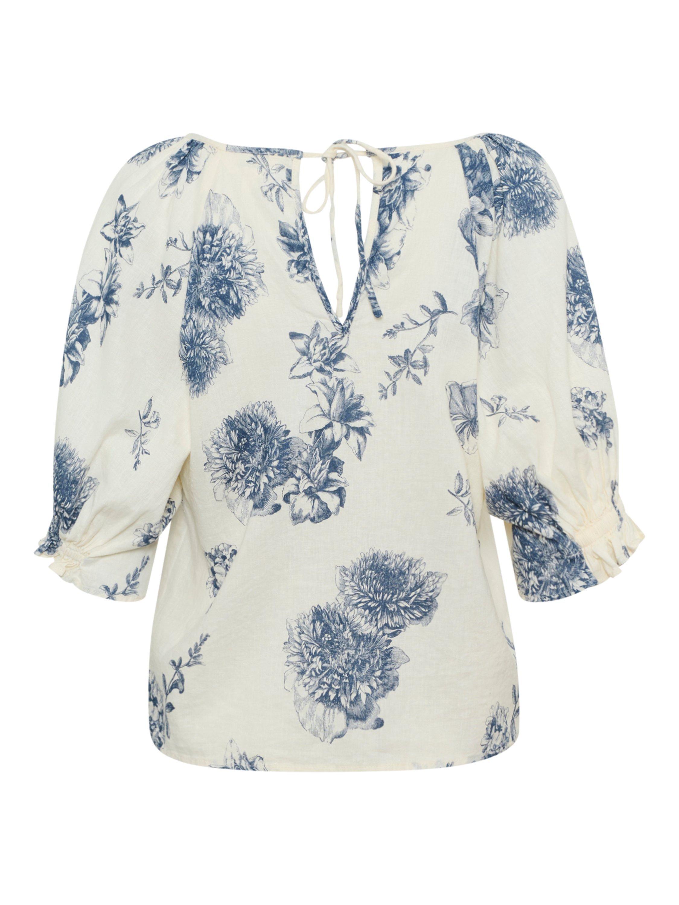 Product image 6 of 6, which shows Part Two Rosalyn Tie Back Linen Rich Top, Oceana/White, 8