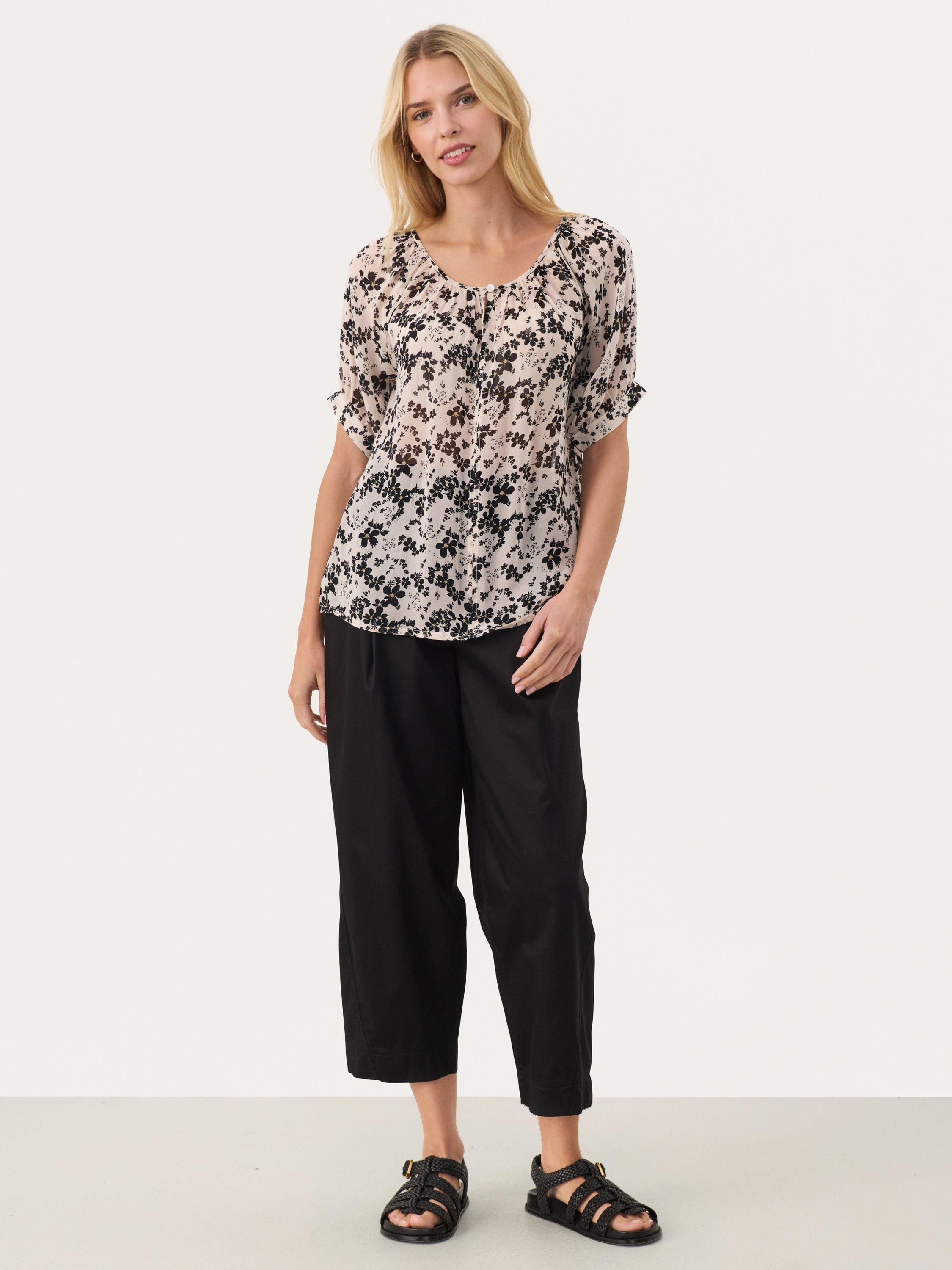 Product image 3 of 6, which shows Part Two Rosanna Puff Sleeve Top, Black/Multi, 8