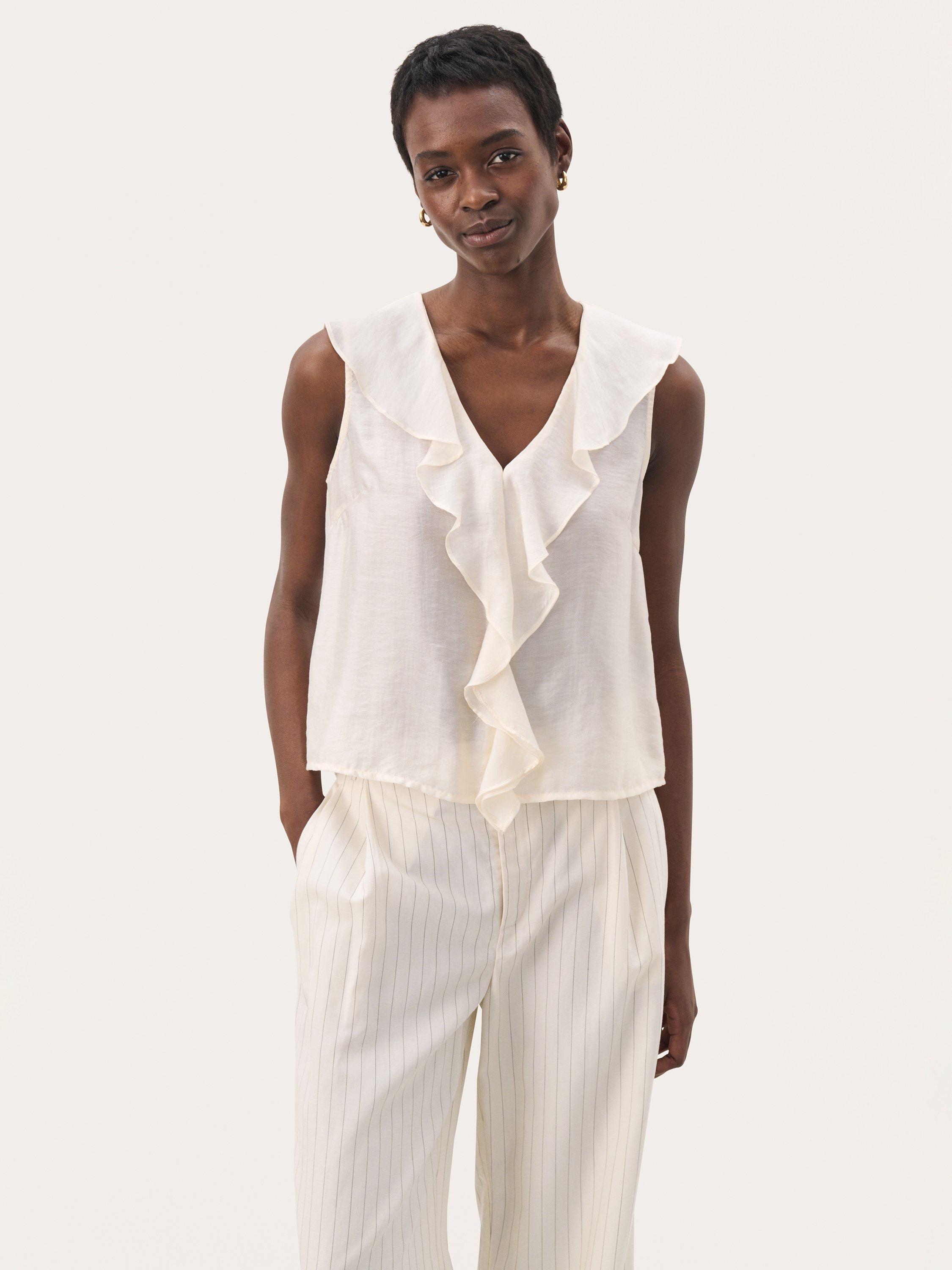 Product image 1 of 6, which shows Part Two Rue Ruffle Top, Eggnog, 8
