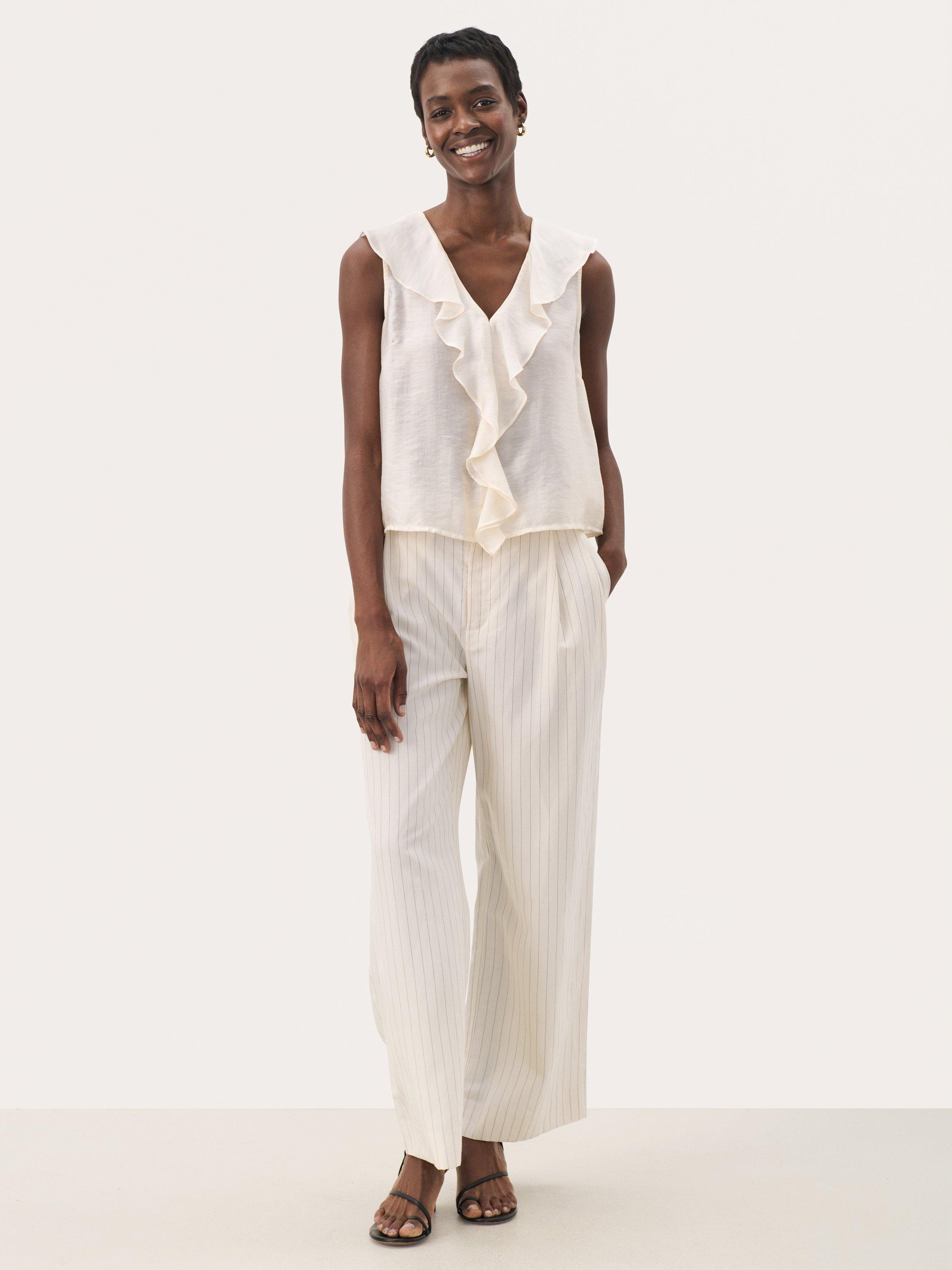 Product image 3 of 6, which shows Part Two Rue Ruffle Top, Eggnog, 8
