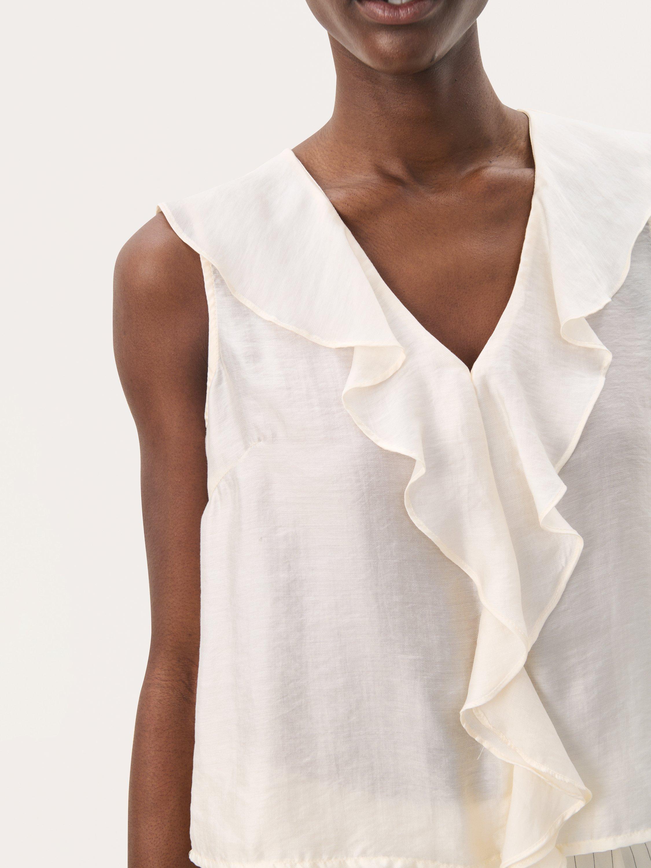 Product image 4 of 6, which shows Part Two Rue Ruffle Top, Eggnog, 8
