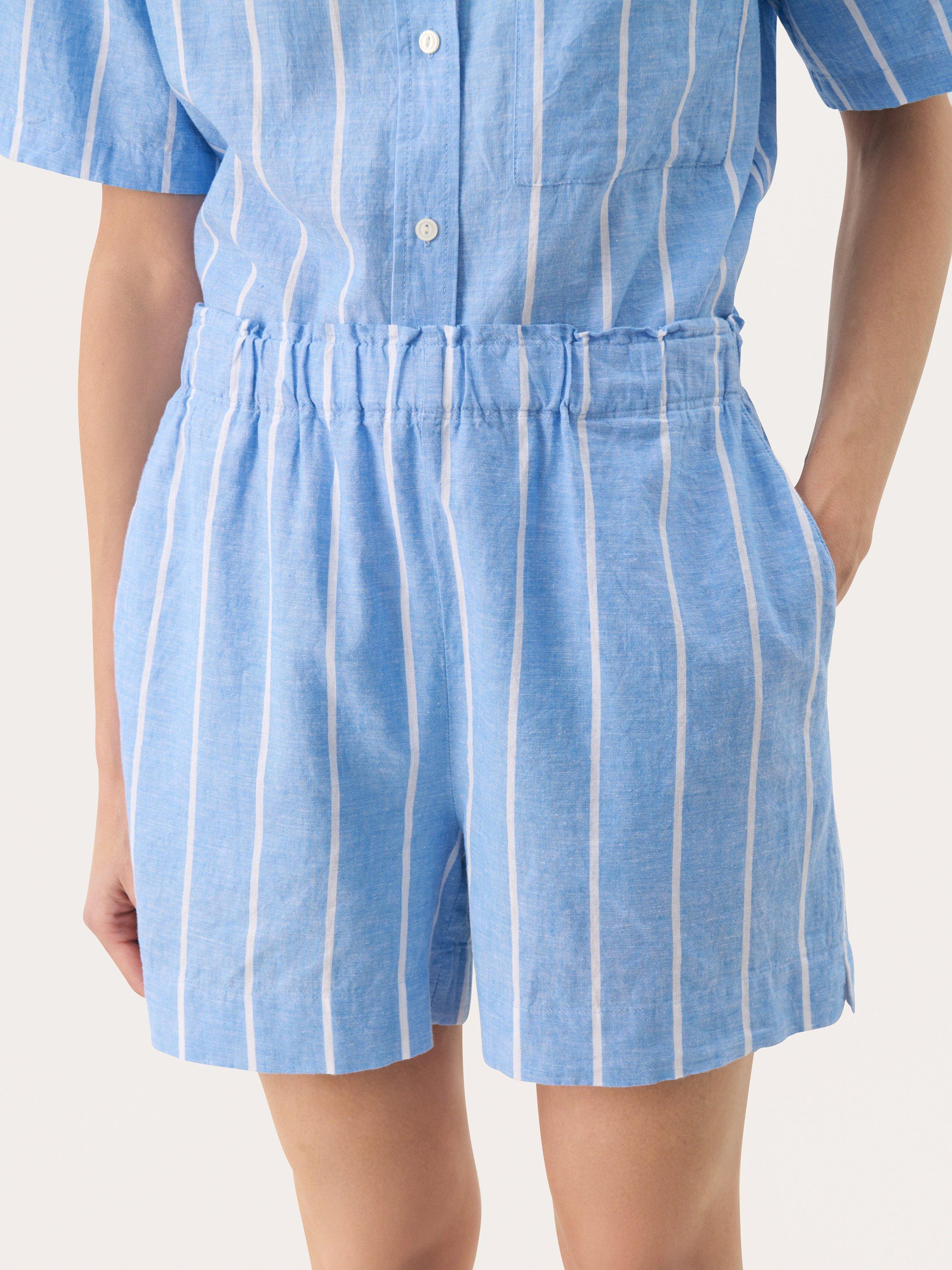 Product image 4 of 6, which shows Part Two Rigge Stripe Linen Rich Shorts, Blue/White, 8