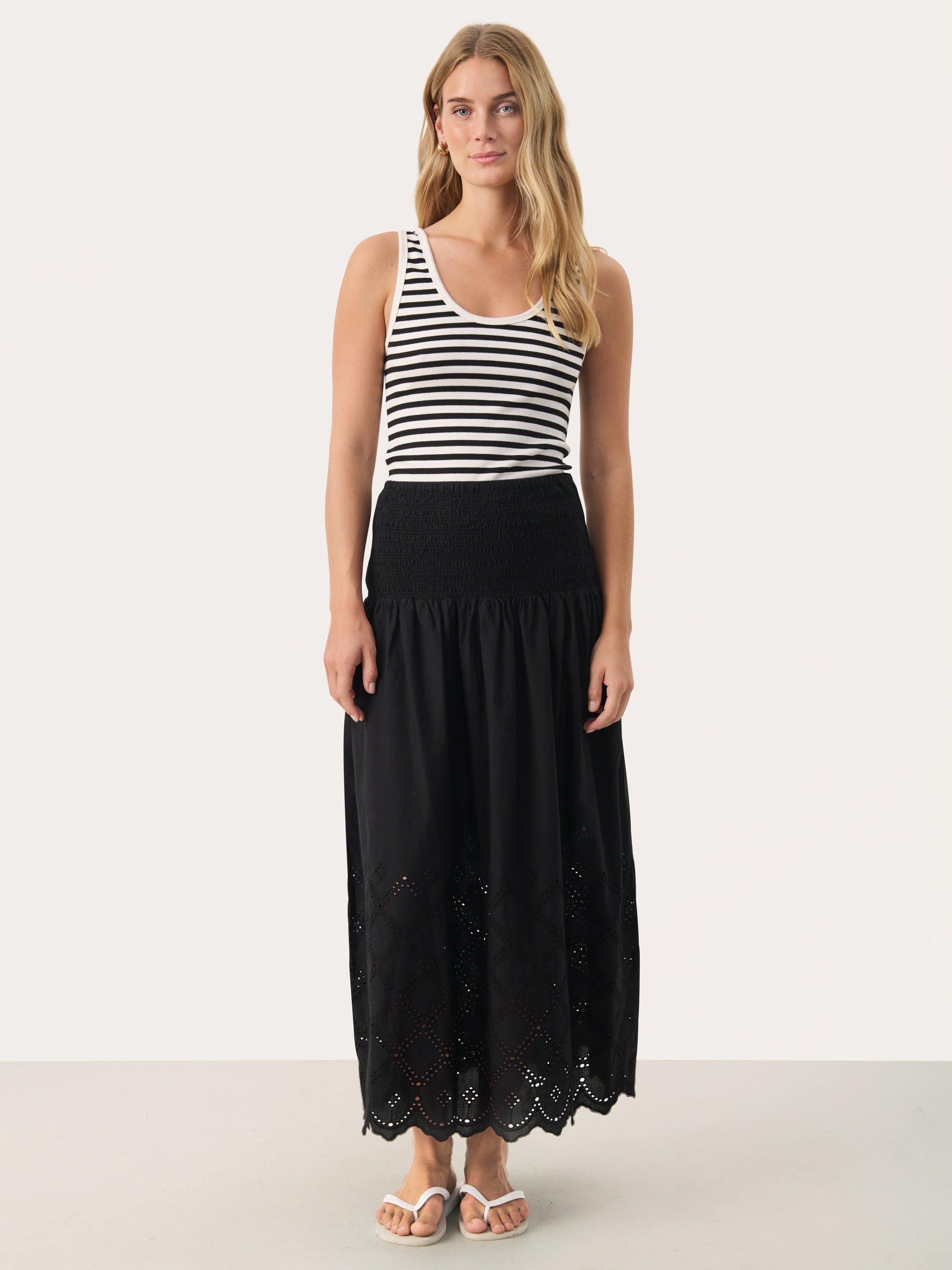 Product image 3 of 6, which shows Part Two Radinka Pure Organic Cotton Broderie Anglaise Skirt, Black, 8