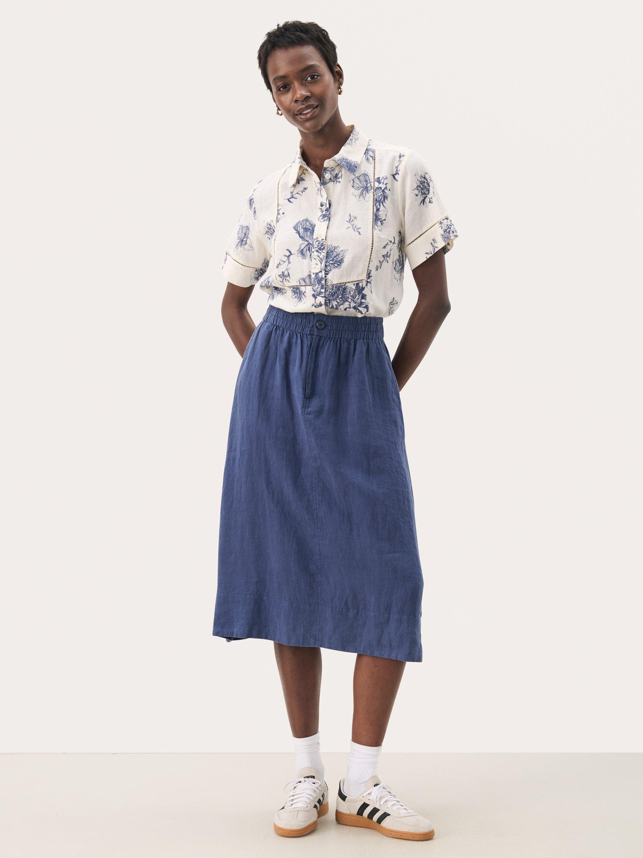 Product image 3 of 6, which shows Part Two Rehana Pure Linen Skirt, Oceana, 8